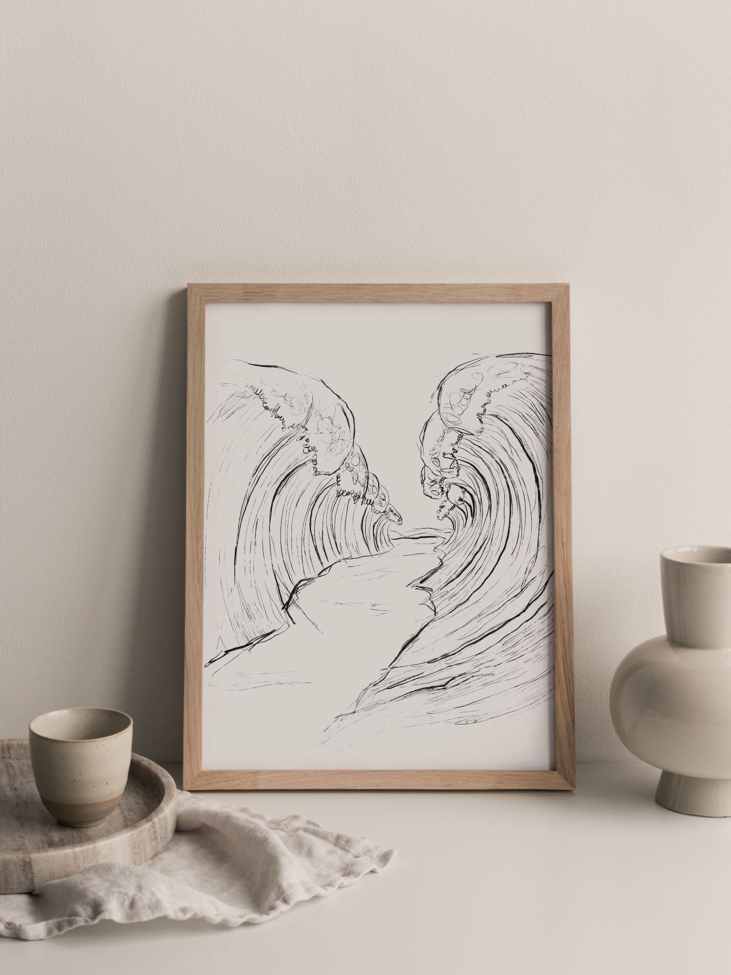 Poster "You split the sea" 11 Segelkunstwerk mit Wellen im modernen Skizzenstil, christliche Inspiration für Zuhause.