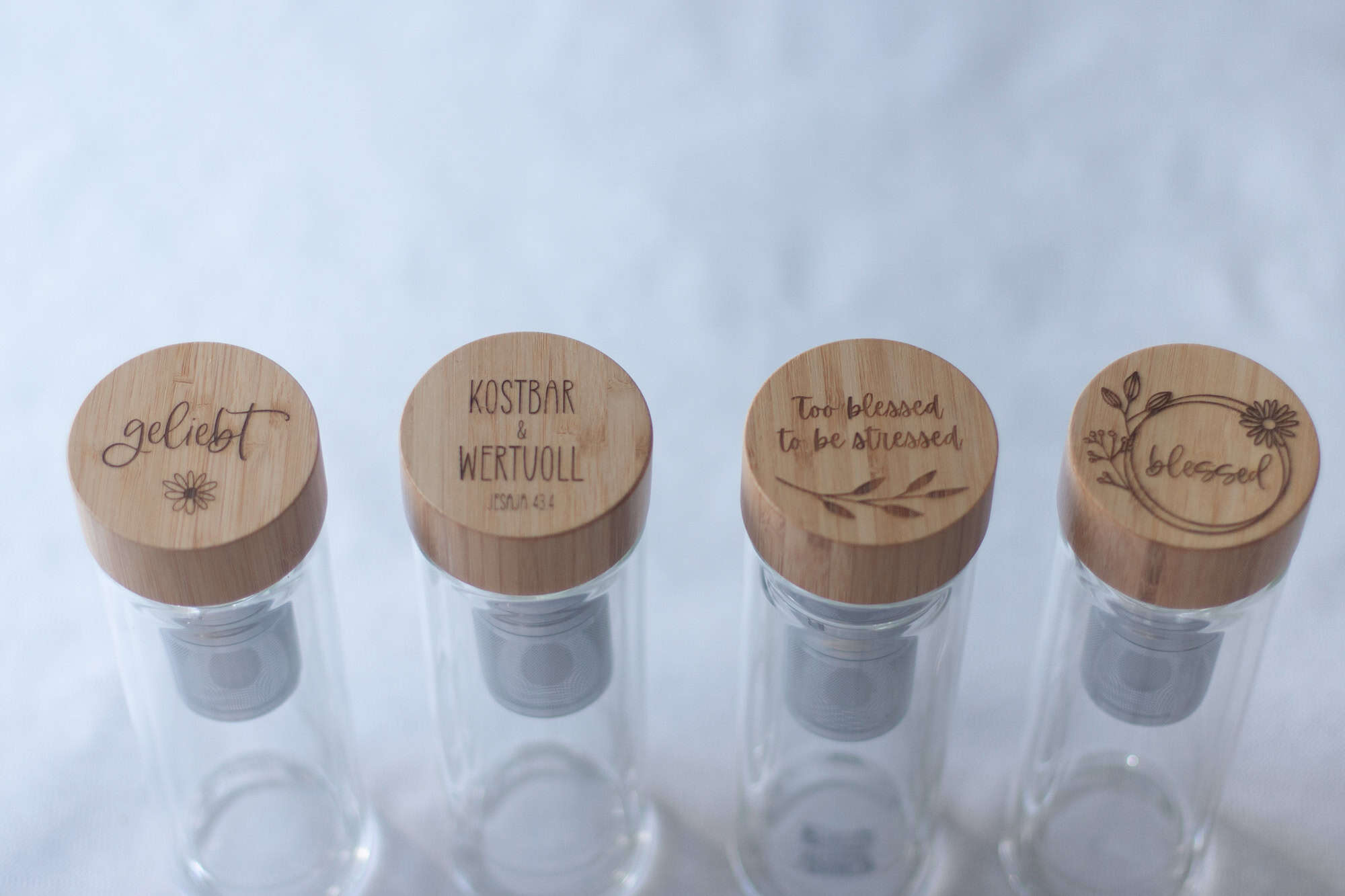 Doppelwandige Glasflasche mit Spruch 18 Liebevoll gestaltete Gläser mit christlichen Sprüchen, Holzdeckel, Geschenkideen.