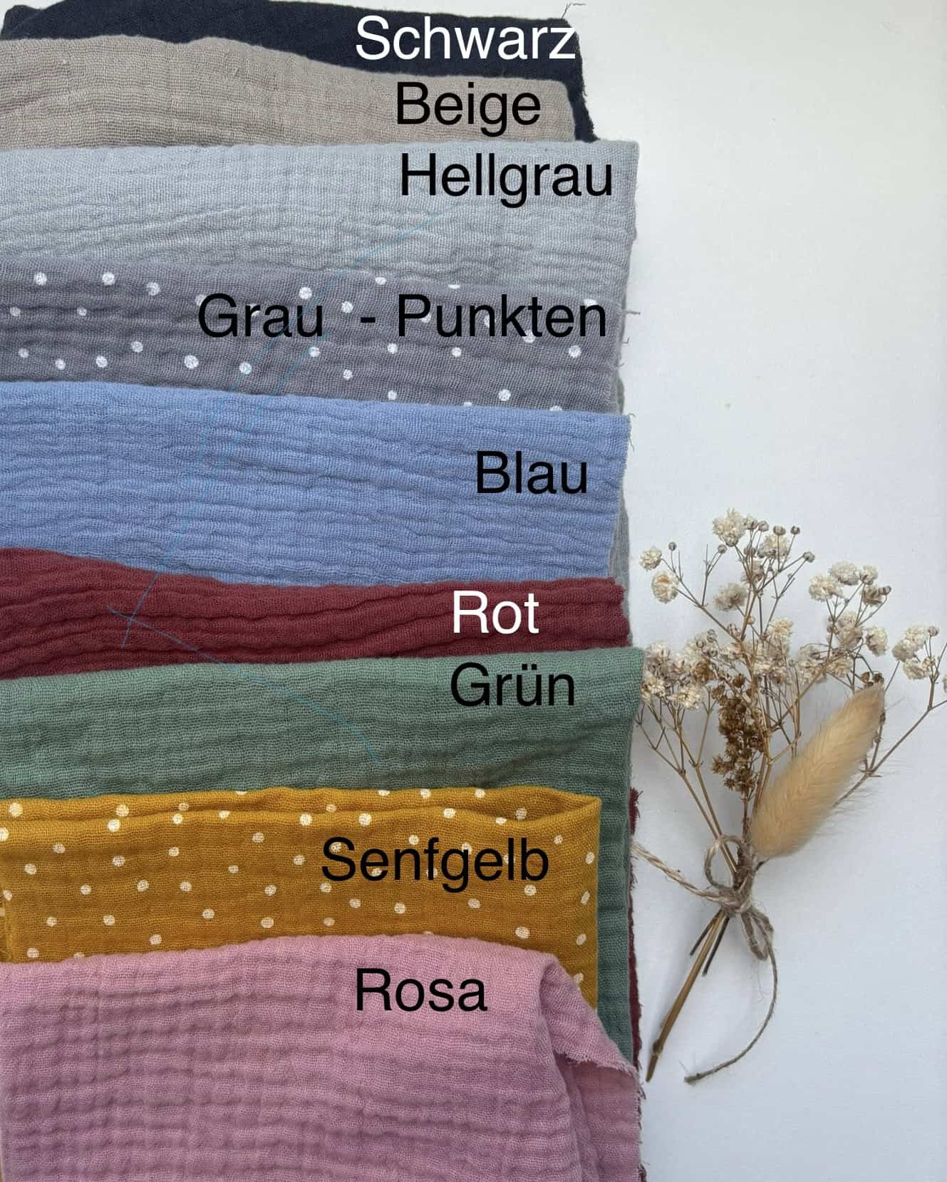 Halstuch - personalisert bestickt 6 Bunte Stoffe in verschiedenen Farben und Texturen für christliche Bekleidung.