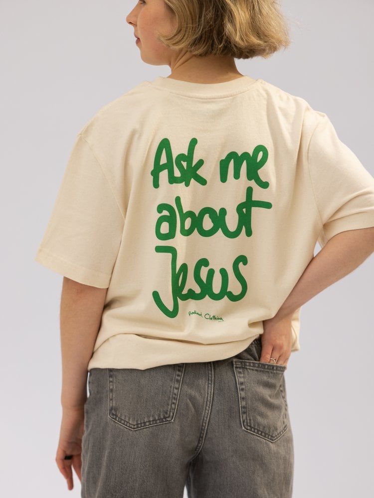 Ask mich über Jesus T-Shirt, christliche Streetwear, christliche Mode, christliche Marken, Gebetskleidung.