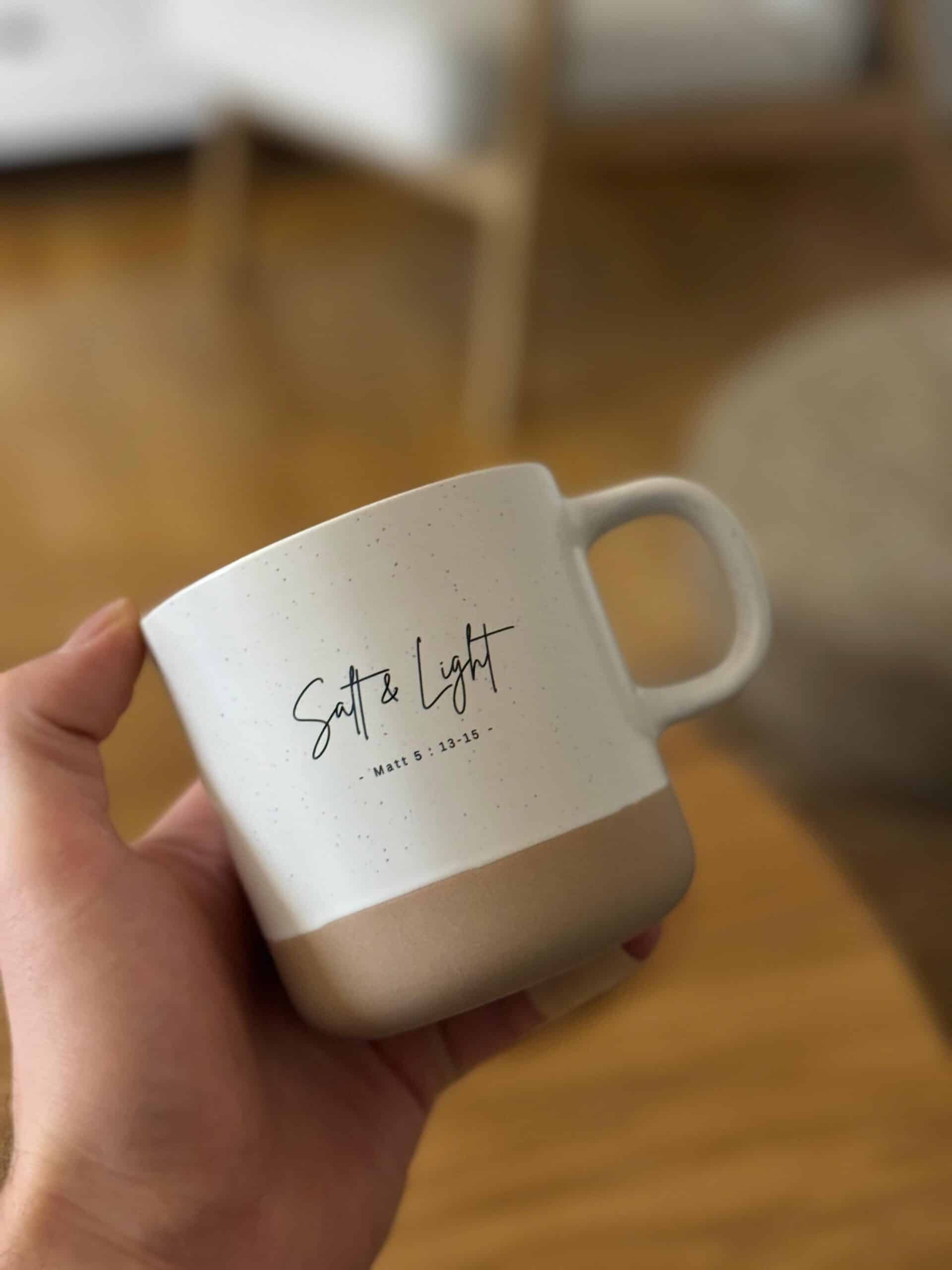 Tasse "salt & light" 3 Gottesdienst Tasse mit Bibelvers Salte & Light, christliches Geschenk, Bibelmotiv, christliche Marken.