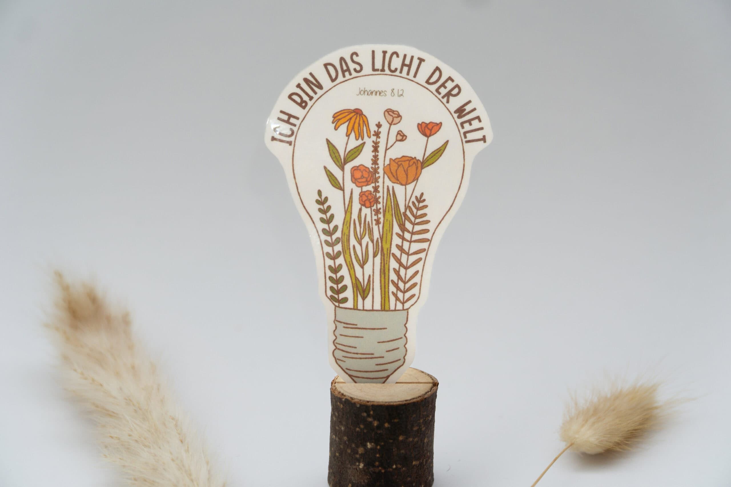 Sticker Set | 3 Sticker im Beige-Stil | Deutsche Christliche Aufkleber | Religiöse Sticker 16 Natur christliches Sticker mit Blumen, Bibelvers Johannes 8:12, nachhaltiger Dekor.