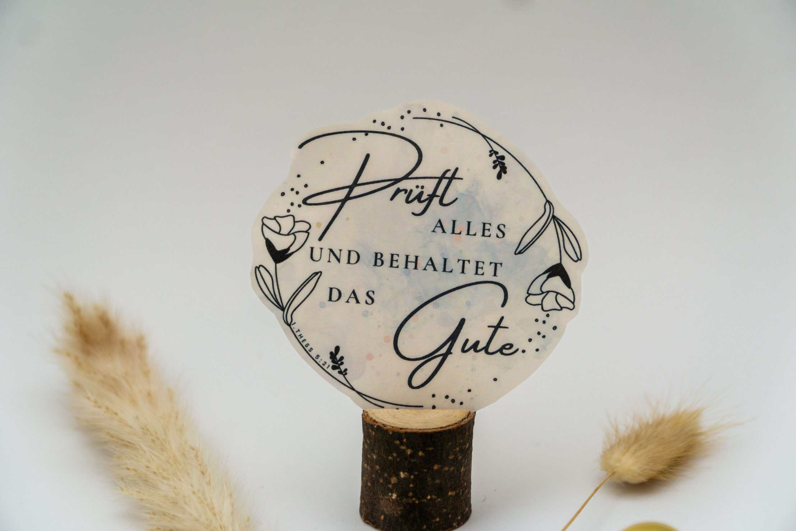 Jahreslosung 2025 - 7 Sticker - Set | Prüft alles und behaltet das Gute | Deutscher Christlicher Aufkleber 15 Glaube und Spiritualität - christliche Botschaft auf Dekoration, christliche Marken.