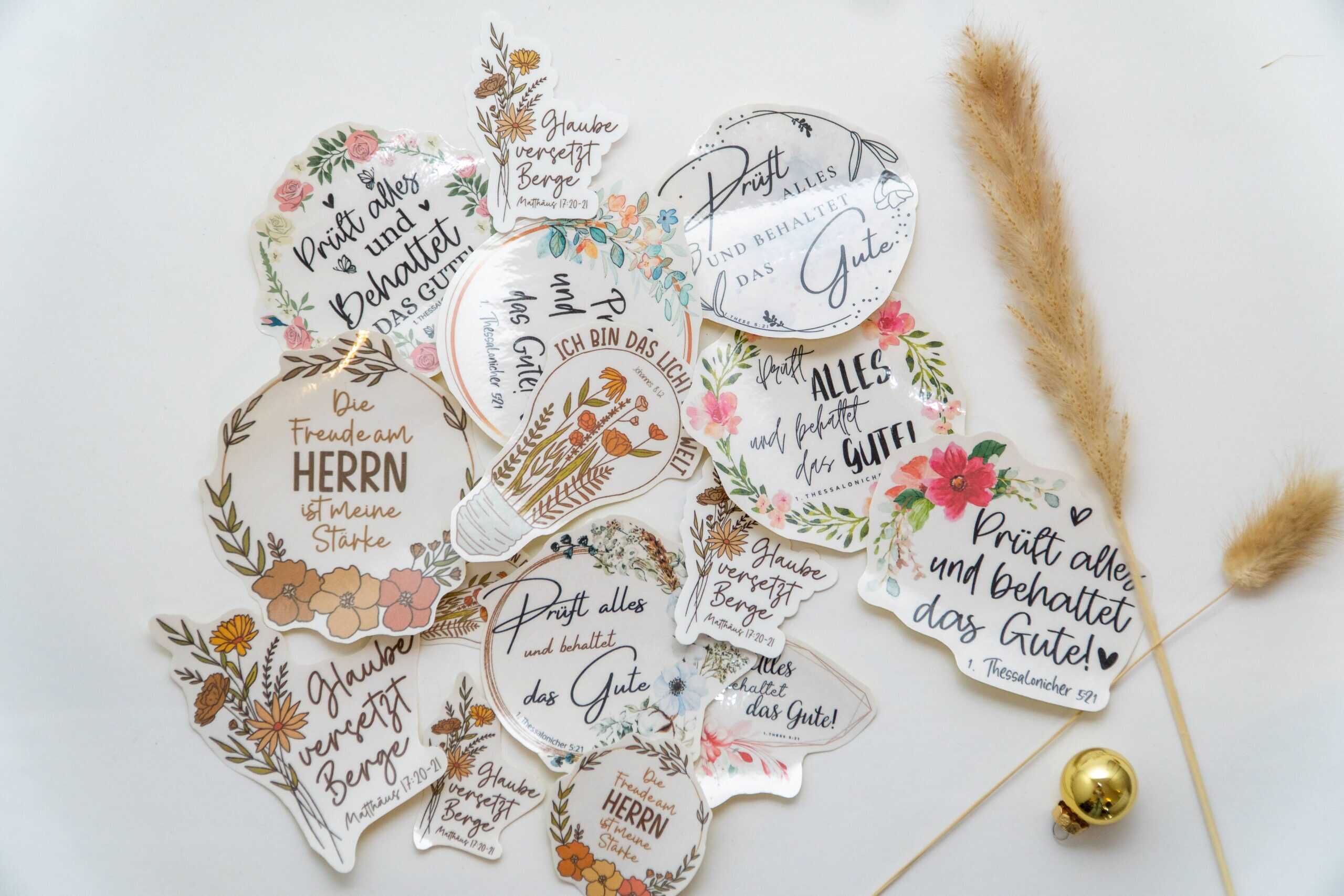 Fröhliche christliche Aufkleber mit Bibelzitaten, Gebetsmotiven, für Glaubensgeschenke.