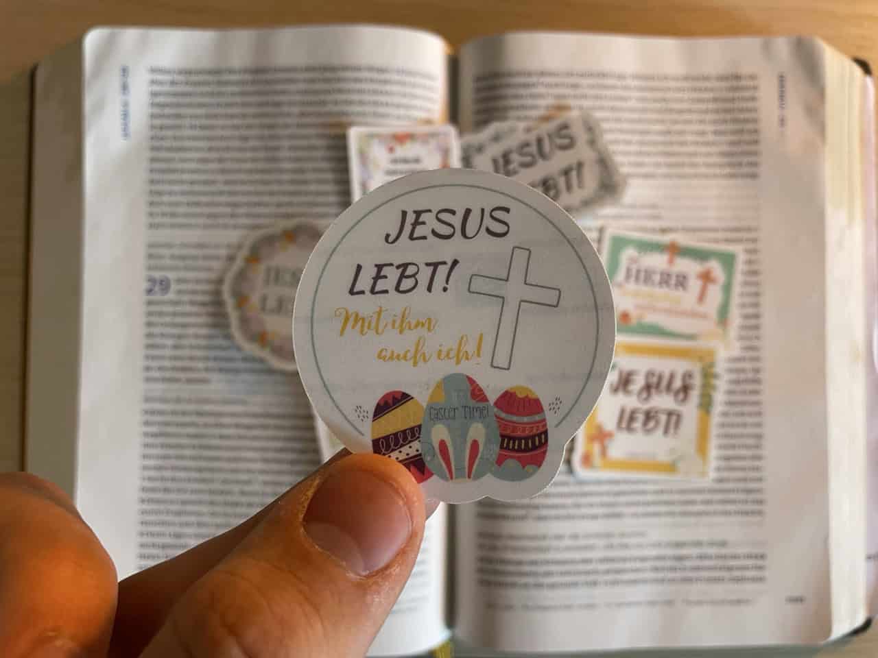 OSTERN Sticker-Set | Set aus 7 Aufklebern 12 Jesus lebt! Osterwagen, religiöse Symbole, Christliche Botschaft, Ostertag, Bibel, Glauben.