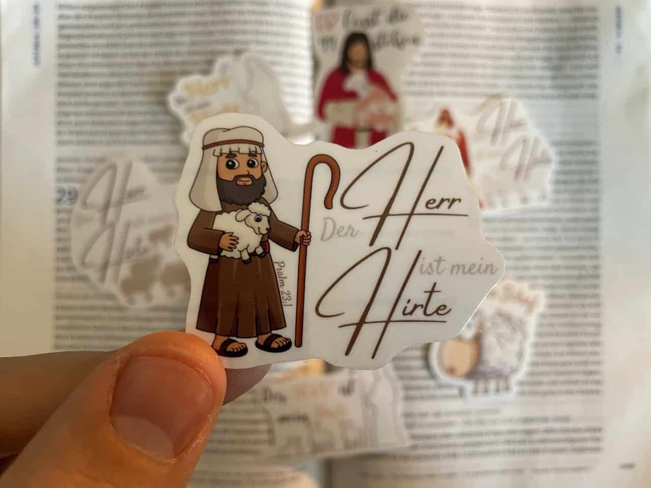 Der HERR ist mein Hirte Sticker Set | 9 kreative Aufkleber 12 Biblische Sticker mit Jesus Christus und deutschem Bibelvers - christliche Geschenkideen.