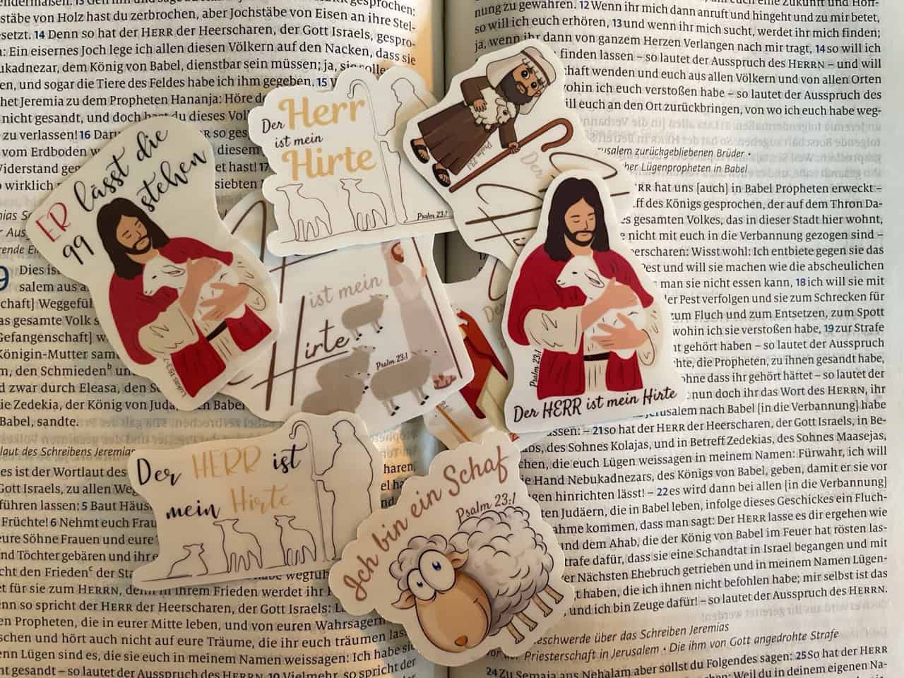 Der HERR ist mein Hirte Sticker Set | 9 kreative Aufkleber 13 Der Herr ist mein Hirte, Christliche Grußkarte, Bibelvers, Tiermotiv.