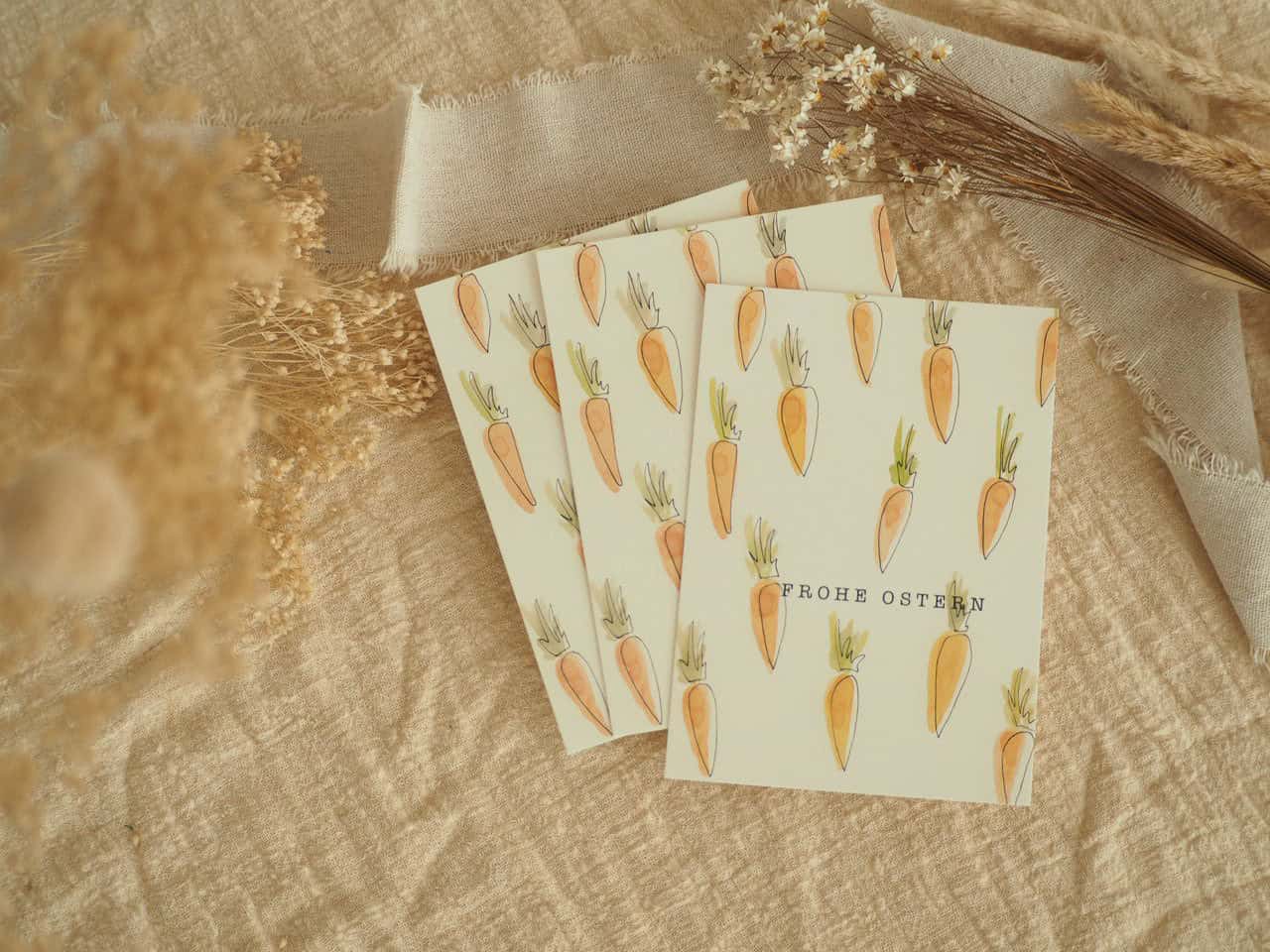 Handgeschriebene Osterkarten mit Karotten-Design, Frohe Ostern, christliches Grußkarten-Set.