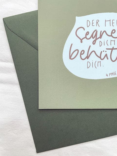 Karten zur Konfirmation, Taufe oder Segnung 3 Inspirierende christliche Grußkarte auf grünem Hintergrund, religiöse Karten, Glaubensbotschaft.