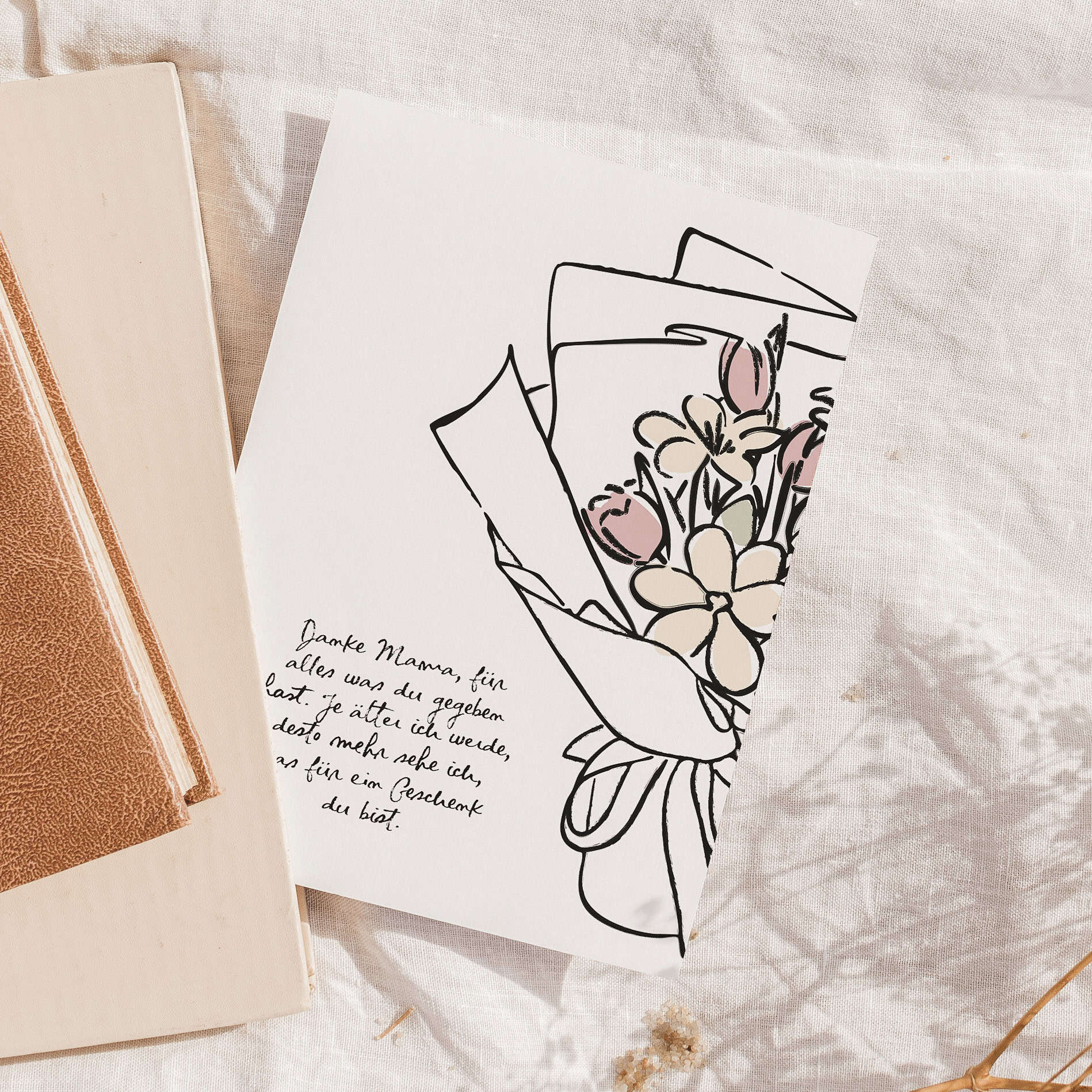 Du bist ein Geschenk – Postkarte DIN A6 1 Besten Dankeskarte für Muttertag mit Blumenmotiv, christliches Geschenk, liebevolle Botschaft.