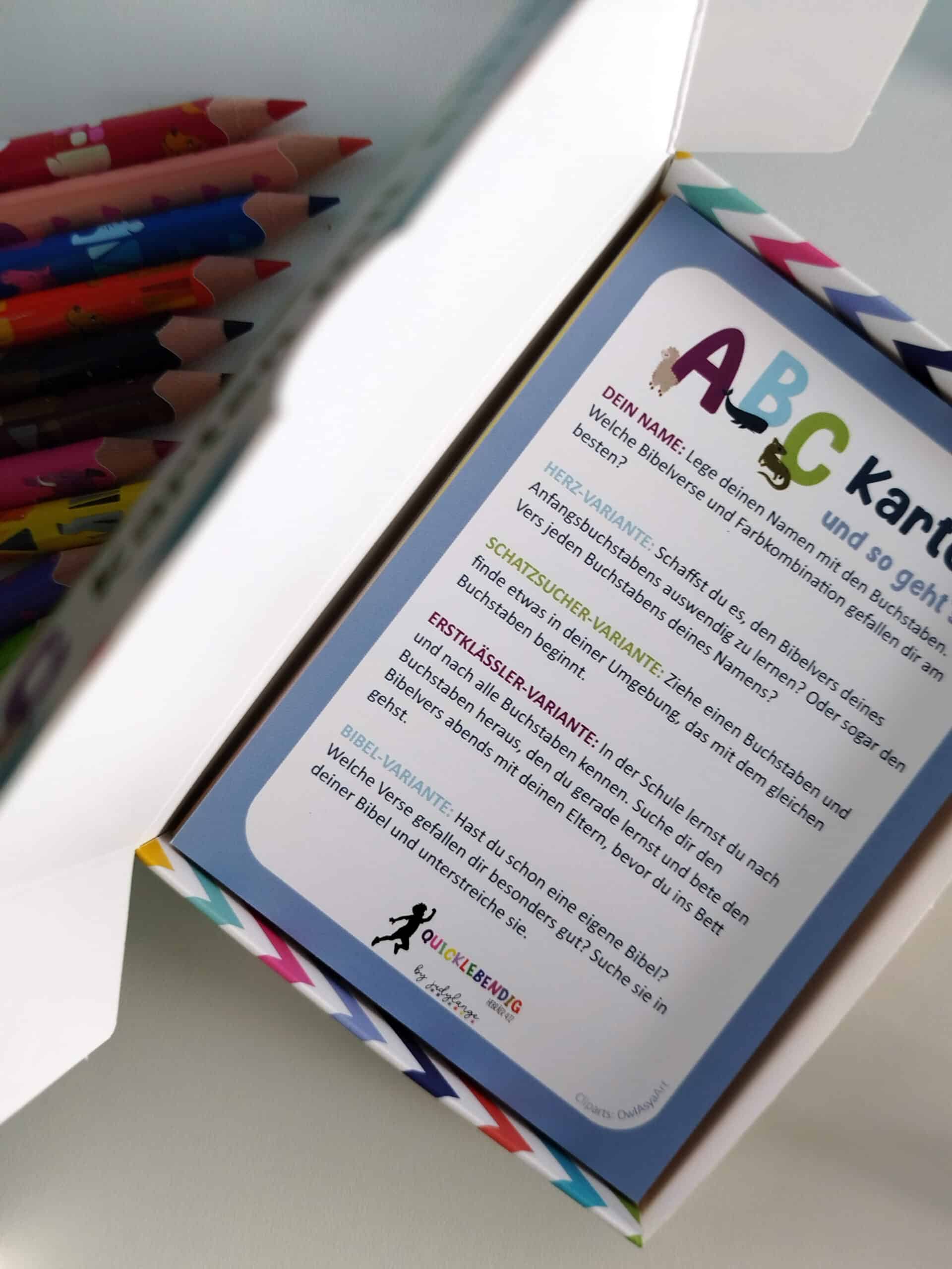 ABC Karten mit Bibelversen (Set) 5 Farbenfrohe Bibel- und Christliche Lernkarten für Kinder, Geschenkidee, edukatives Spielzeug.