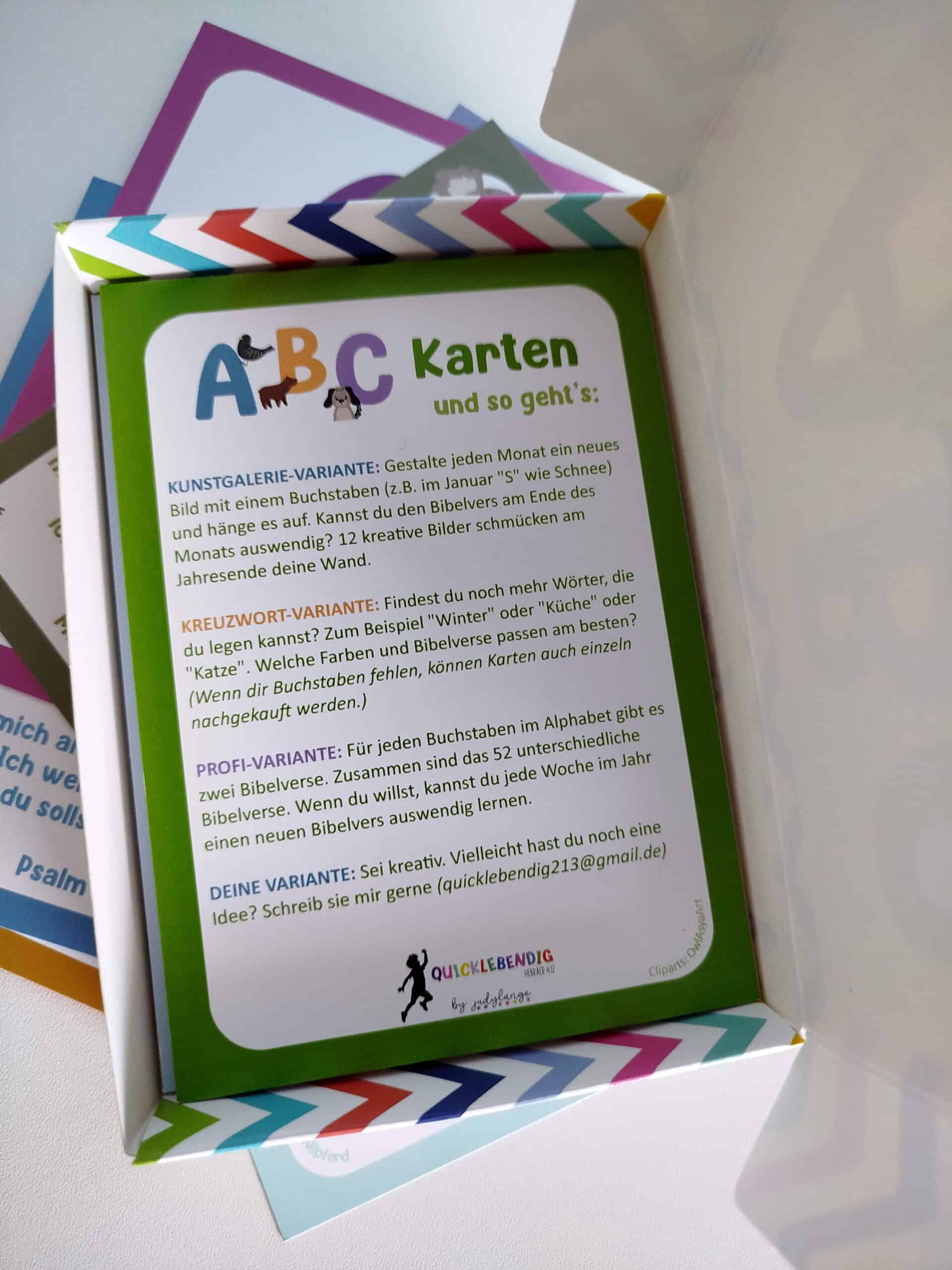 ABC Karten mit Bibelversen (Set) 4 Vielfalt an christlichen Brettspielen und Lernkarten bei mookho.de.