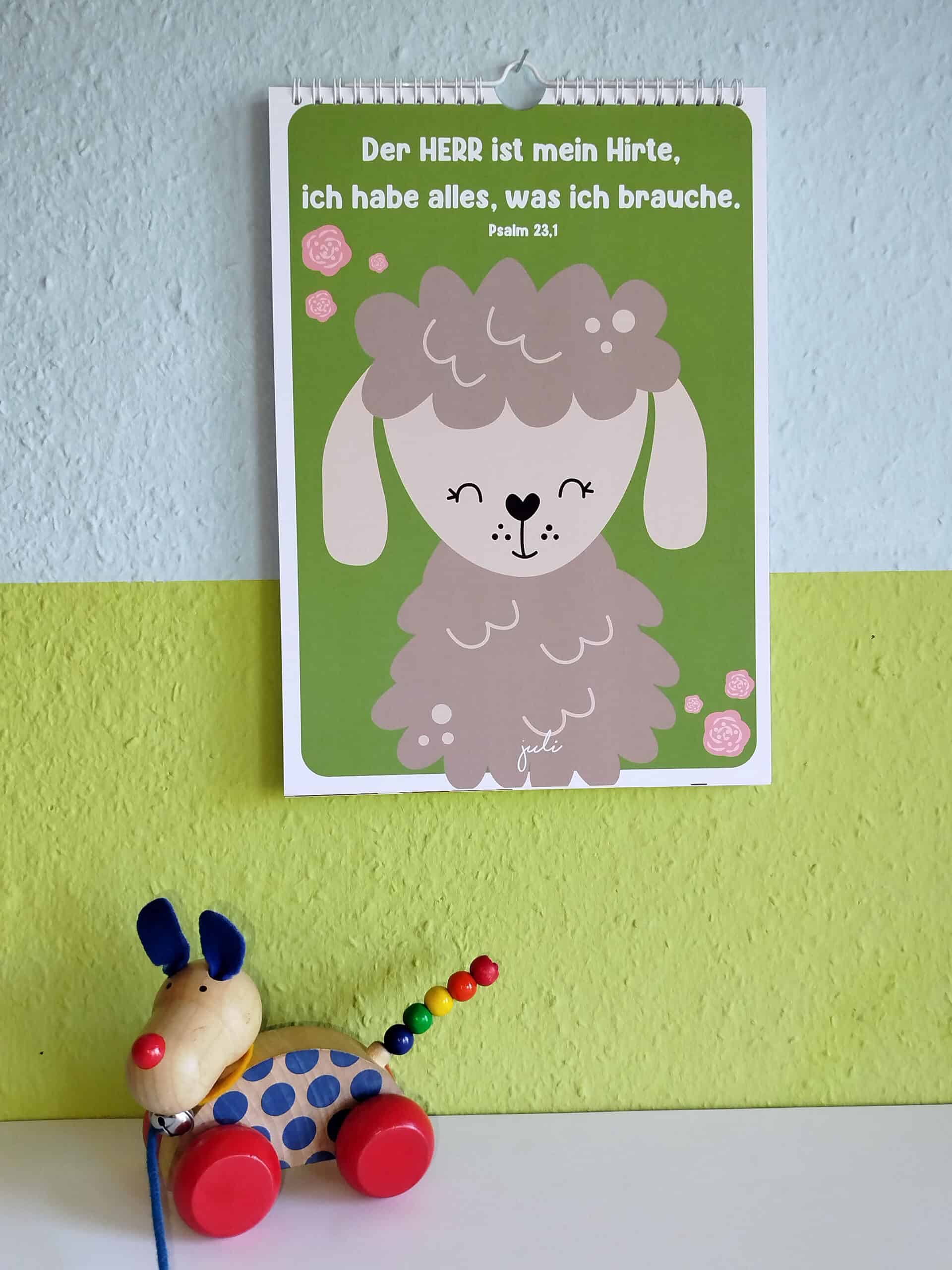 Kalender Mit Gottes Wort von Jahr zu Jahr 15 Gotteslob für Kinder mit biblischem Psalm 23,1, christliche Poster, christliche Kinderzimmerschmuck, christliches Wandbild.