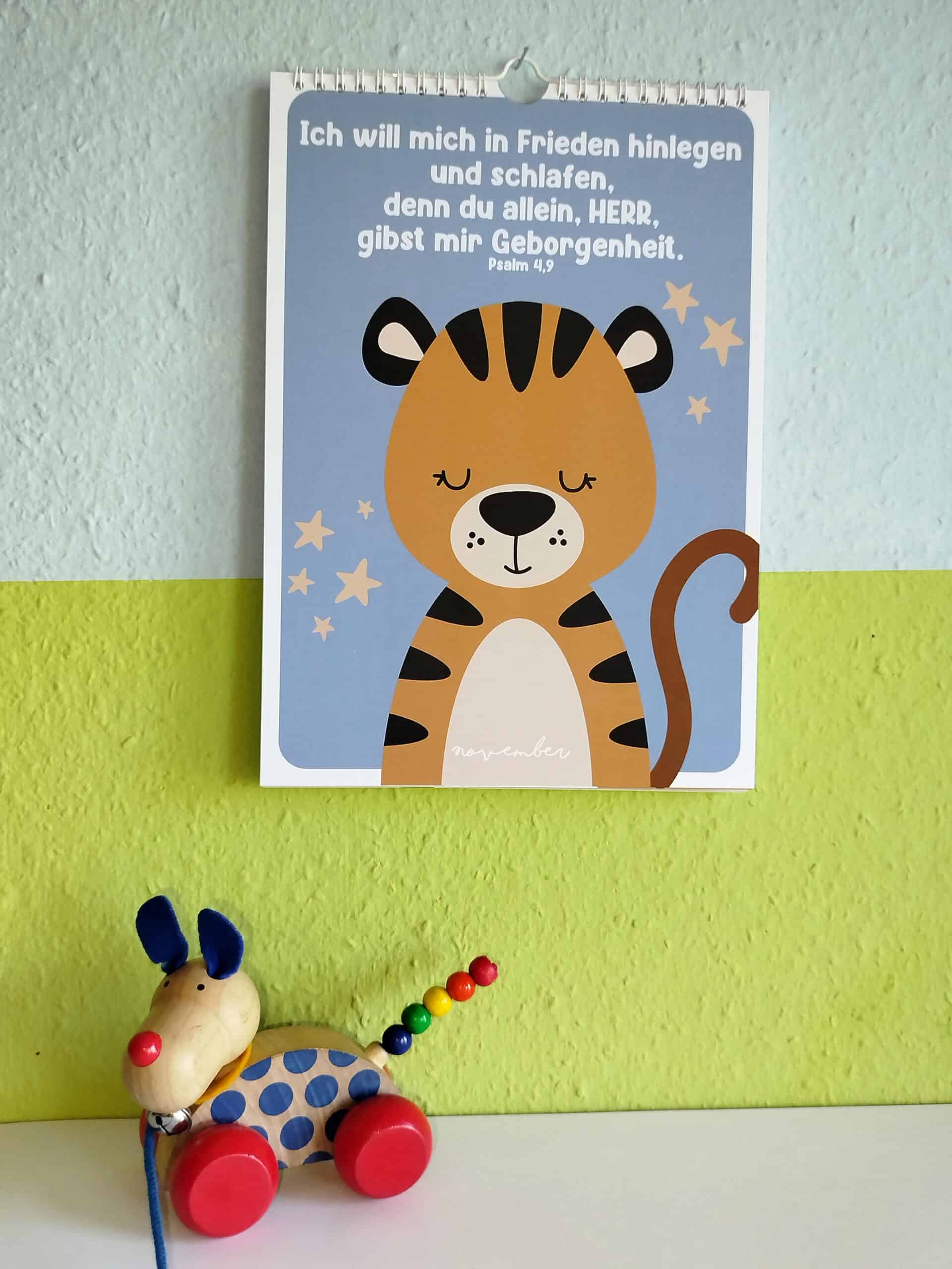 Kalender Mit Gottes Wort von Jahr zu Jahr 17 Gebetstafel mit Kindermotiv, christliche Wanddeko, biblischer Psalm 4,9, geistliche Dekoration.