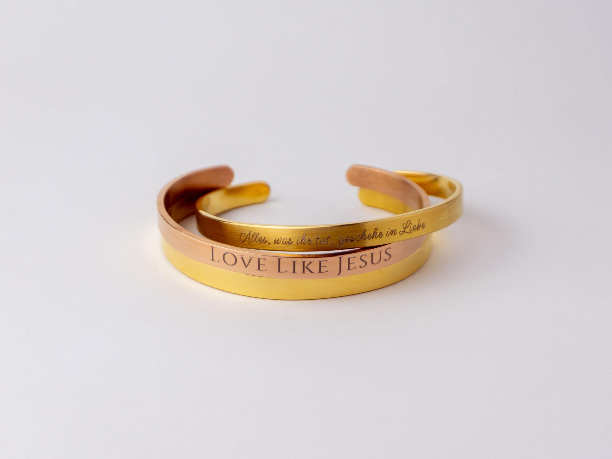 Edle christliche Armbänder mit Gold- und Roségold-Design, spirituelle Begrüßungsgelübde.
