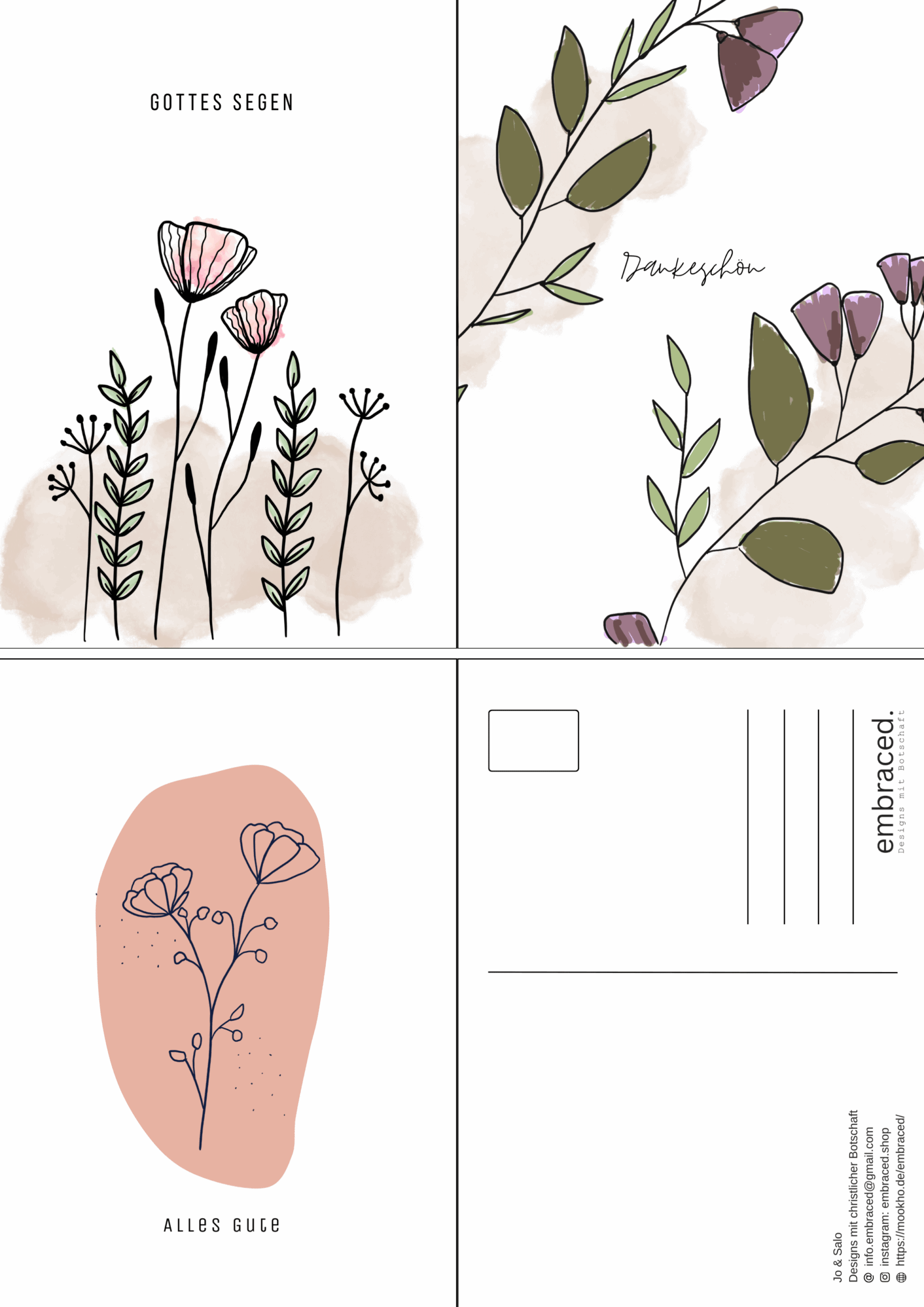 Postkarten 11er-Set 3 Gebetskarte mit christlichem Design und Blumenmotiven, christliche Grußkarte, Gebetskarte.