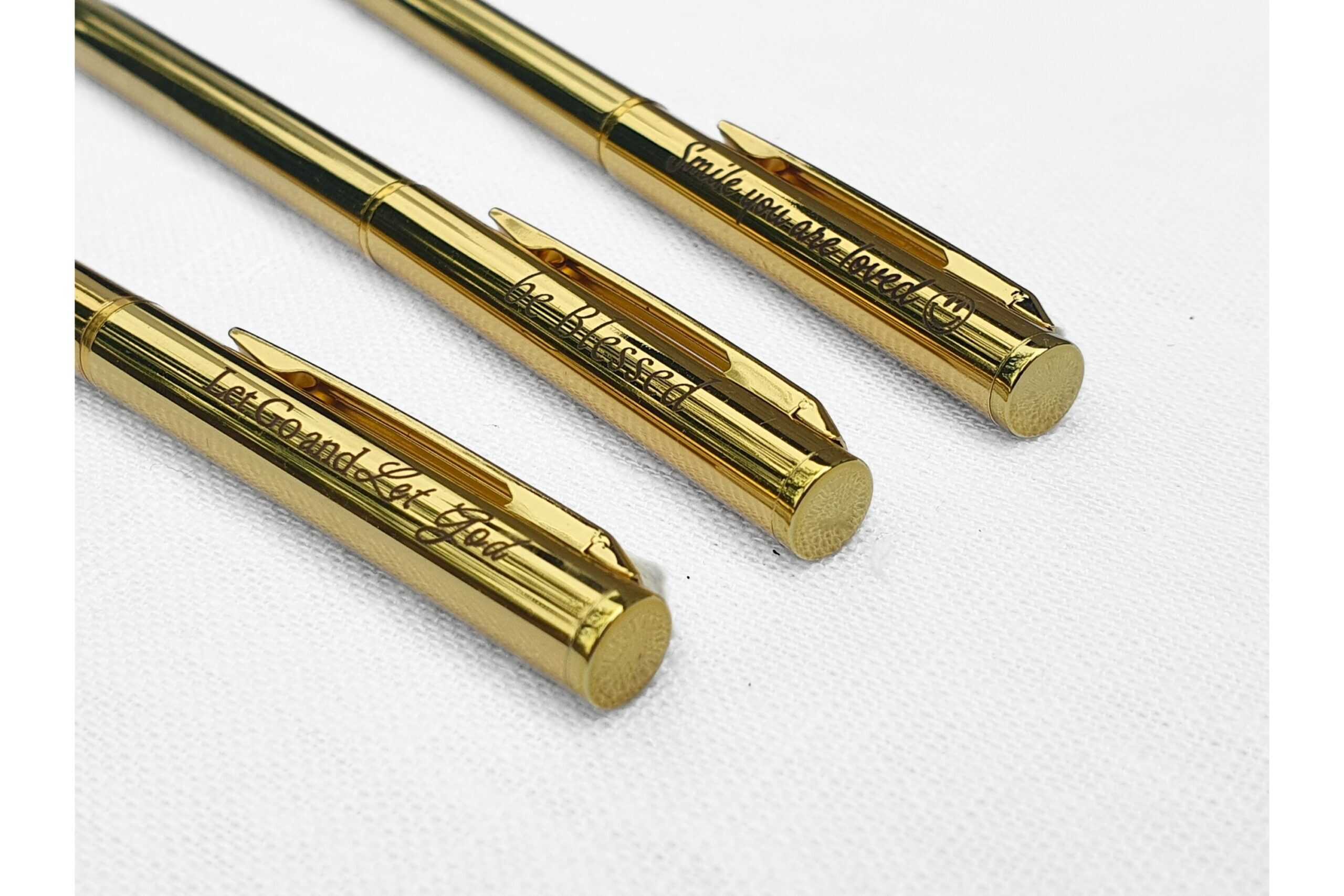 Kugelschreiber Gold - Schmal und perfekt für die Bibel 14 Elegante goldene Kugelschreiber mit religiösen Aufschriften, christliche Marken, Mookho.de.