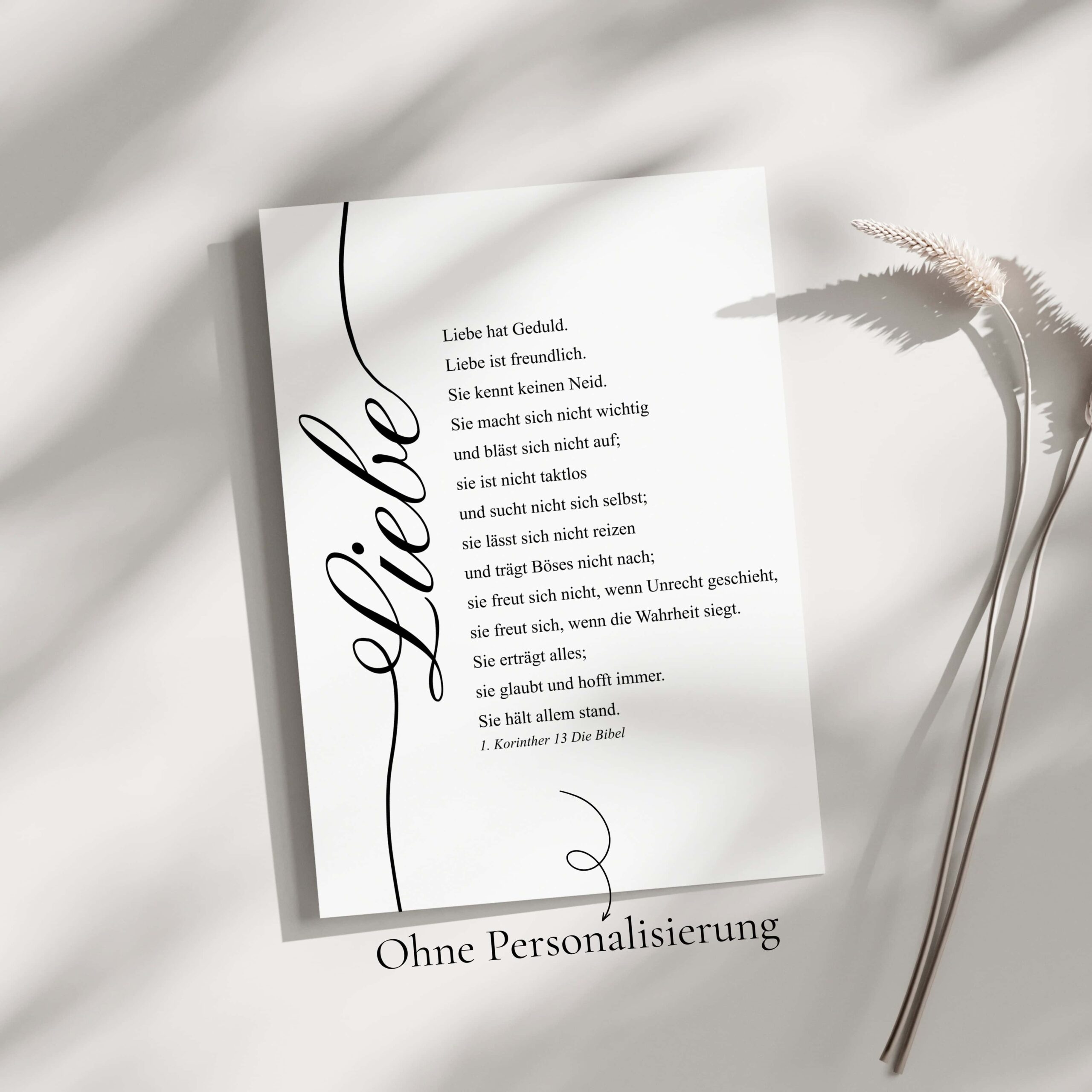 Poster Liebe 1. Korinther 13 15 Hochwertiger christlicher Druck mit Bibelvers, ohne Personalisierung, für Glaube und Inspiration.