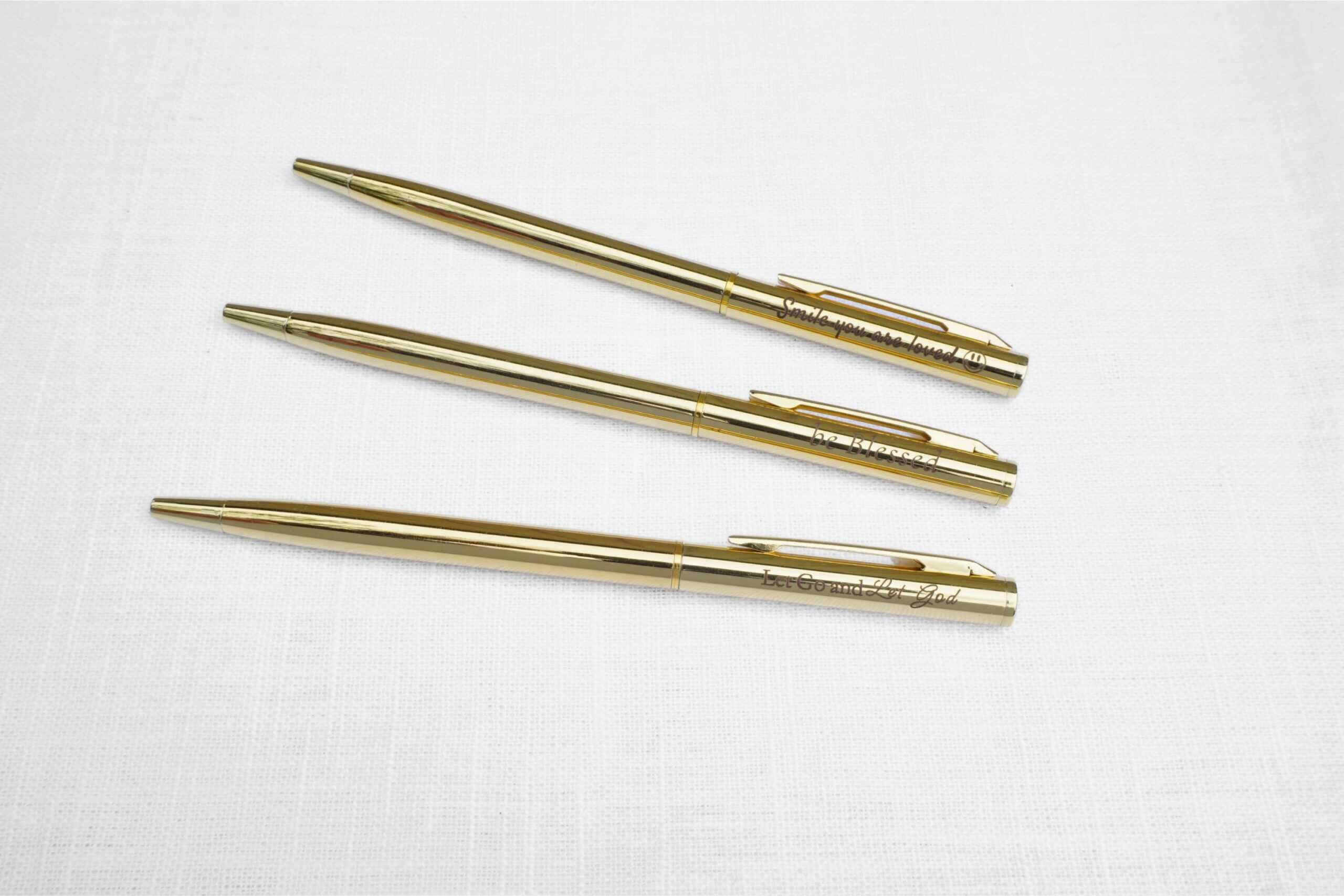 Kugelschreiber Gold - Schmal und perfekt für die Bibel 15 Gepolsterte Goldkugelschreiber mit christlichen Gravuren, Geschenkidee für Gläubige.