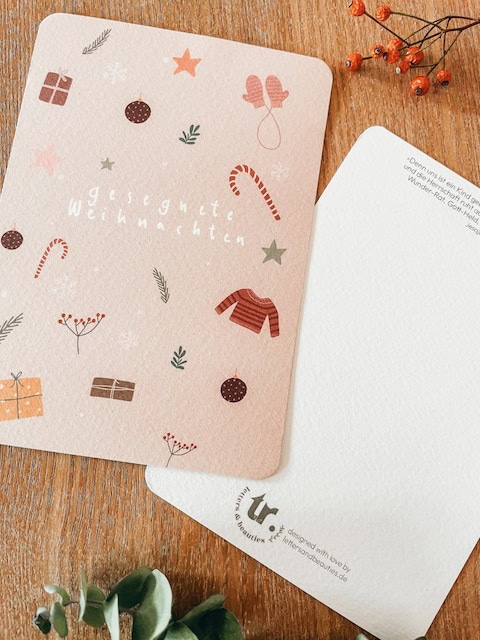 Weihnachtskartenset mit Aquarell-Illustrationen 2 Festliche Weihnachtskarte mit Geschenk-Design, perfekt für christliche Grußkarten.