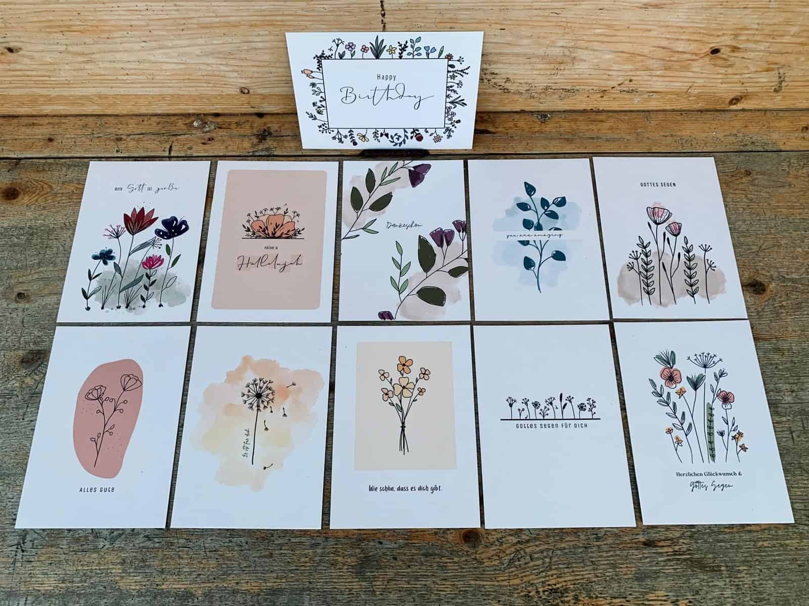 Postkarten 11er-Set 2 Blumen- und Grußkarten mit christlichem Motto, christliche Botschaften, kreatives Geschenkidee.