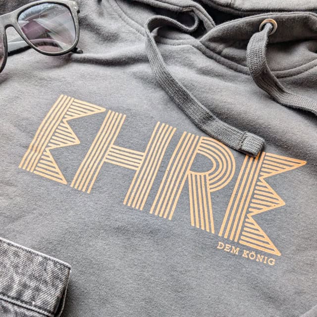 Ehre dem König - Hoodie 8 Kleidungsstück mit "Danke dem König" Aufdruck, christliche Merchandising-Produkte.