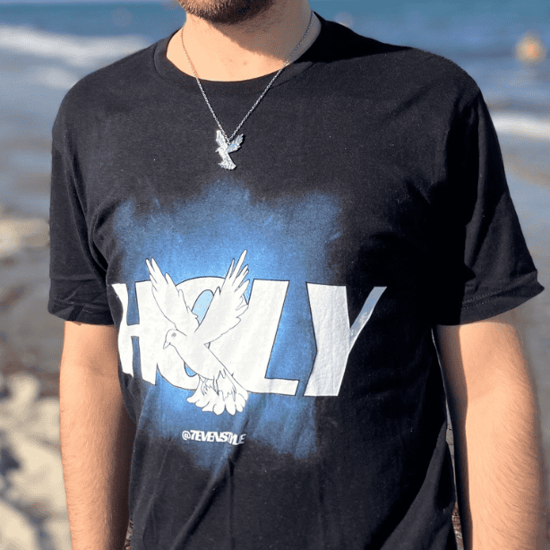 Holy Basic Shirt 5 Himmlisches T-Shirt mit Taube, christliches Mode-Design, Streetwear, religiöse Kleidung.