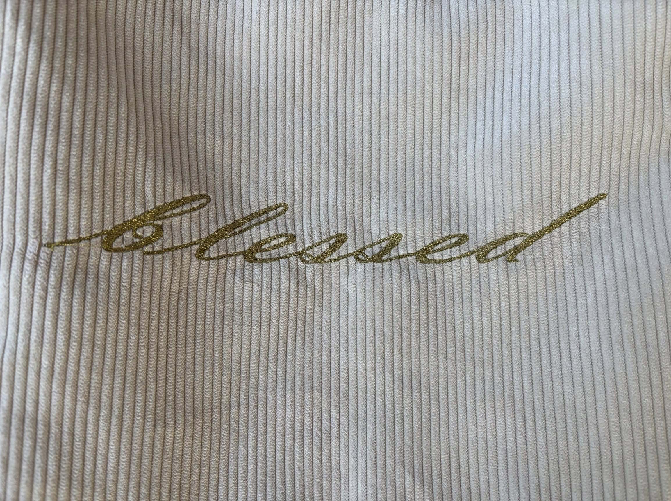 Cord Tasche 3 Moderner Christlicher Marken-Bekleidungsartikel mit Goldschrift, bedruckt auf geripptem Stoff.