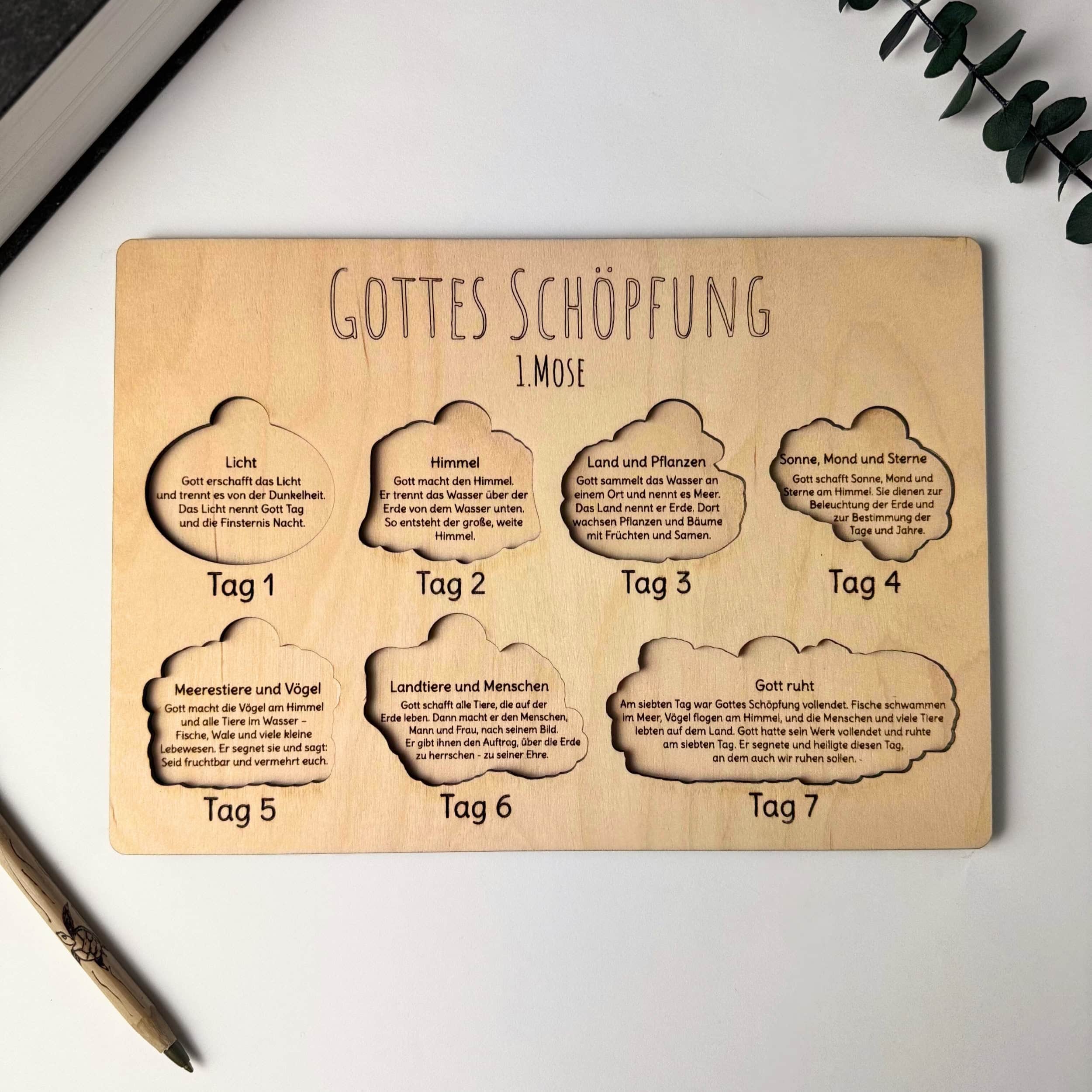 Bibelpuzzle - Schöpfungsgeschichte 3 Gottes Schöpfungs-Poster mit Bibelversen für christliche Kinder und Familien.