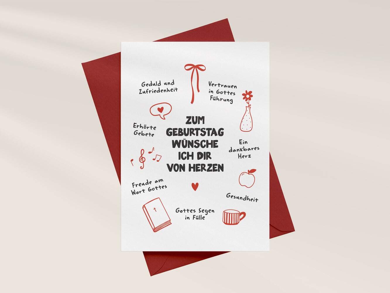 Geburtstagskarte mit christlichen Wünschen und Symbolen, Geschenk für Gläubige.
