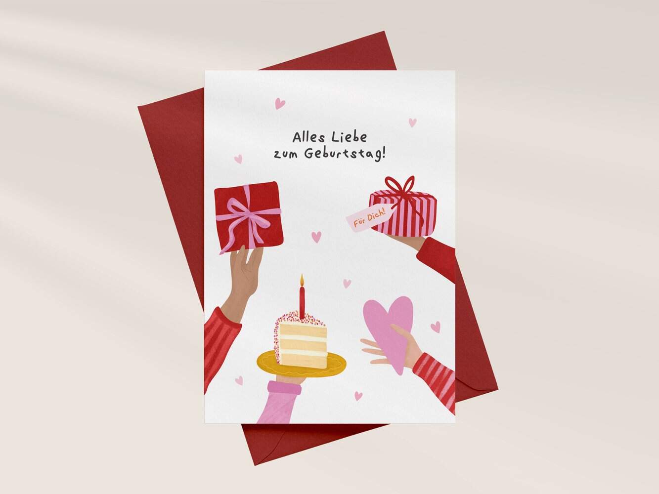 3er Kartenset Birthday 2 Herzliche Geburtstagskarte mit Geschenk, Kuchen und Liebe für christliche Anlässe.