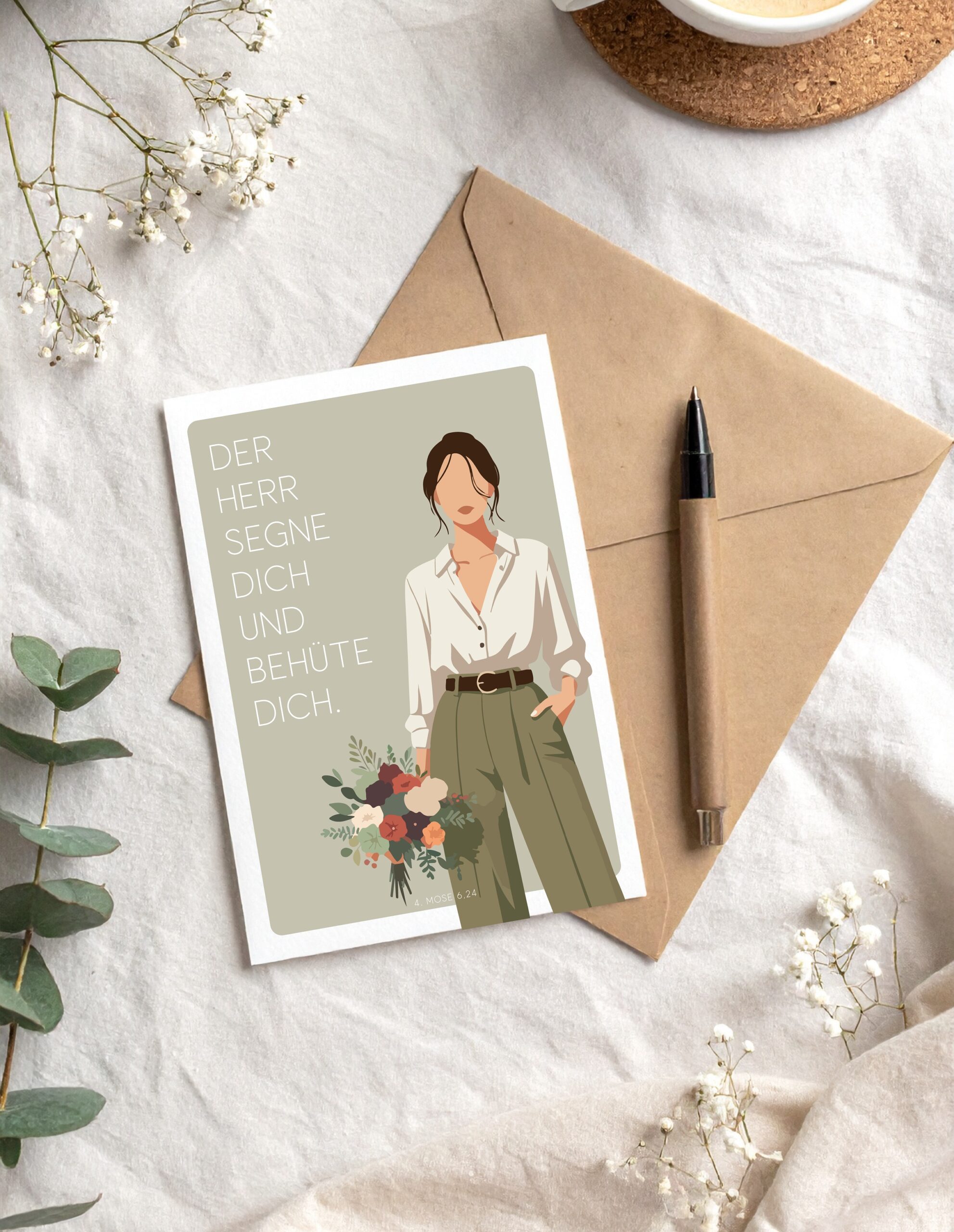 Postkarten-Set »der Herr segne dich« 12 Der Herr segne dich und behüte dich, christliche Grußkarte mit Blumenillustration.