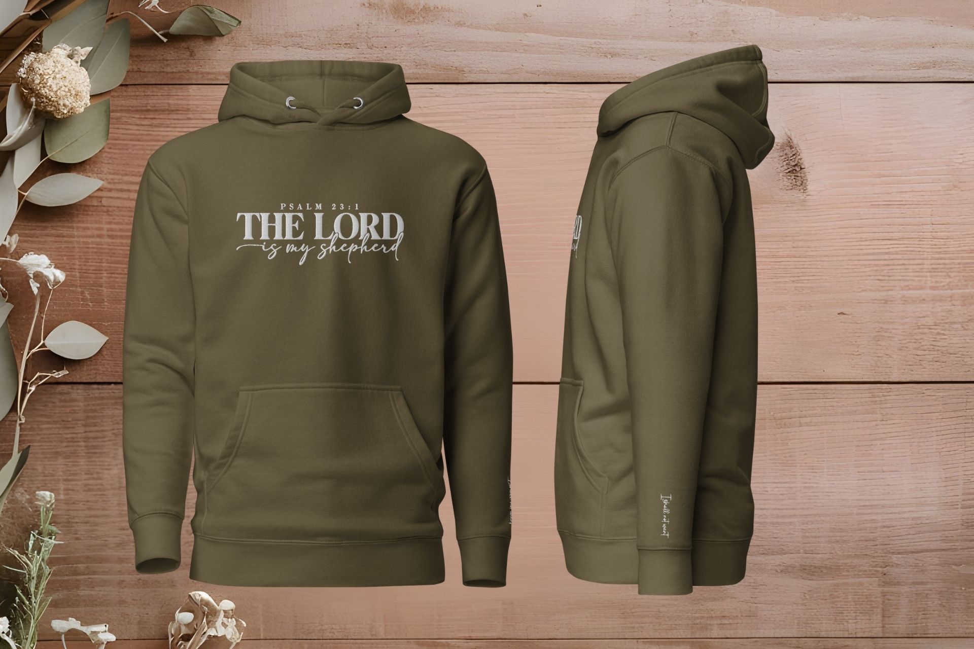 The Lord is my shepherd Psalm 23 bestickter Hoodie Unisex 14 Psalm 23 The Lord is my Shepherd Hoodie, christliche Marken, religiöse Kleidung, christliche Mode.