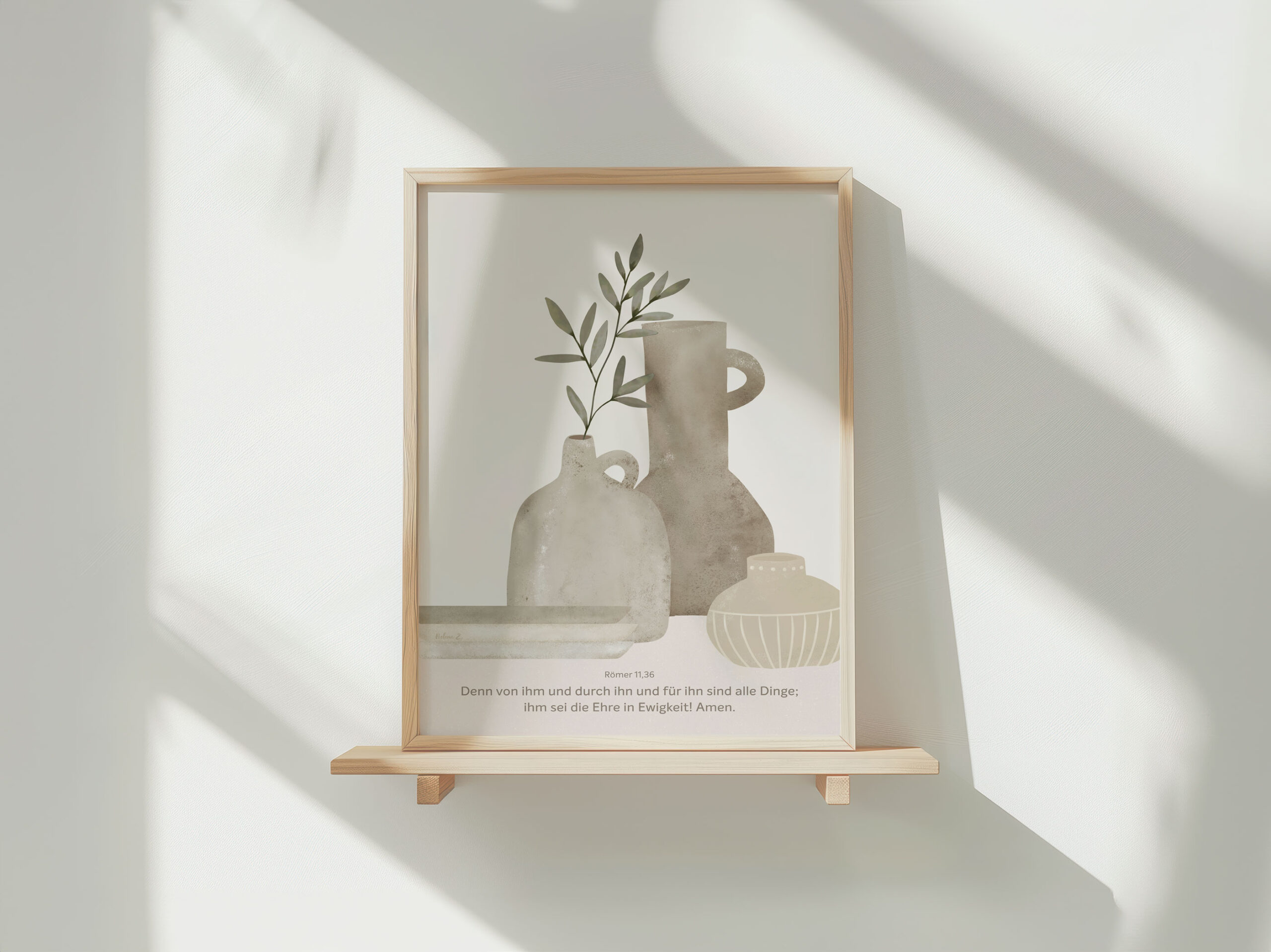 Poster Römer 11,36 6 Minimalistische christliche Wanddekoration mit Vasen und Bibelvers, moderne Wohnraumgestaltung.