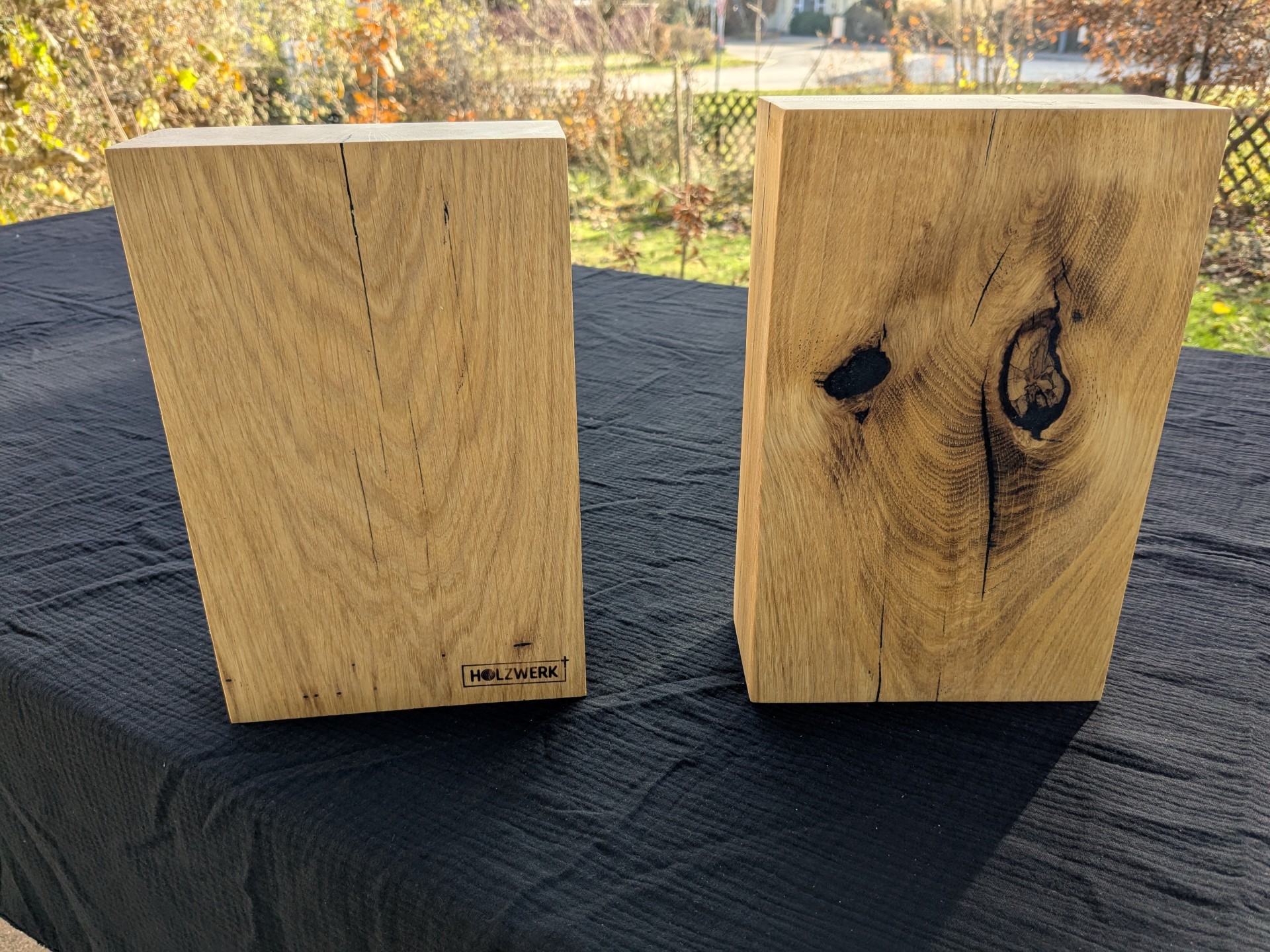 magnetischer Messerblock aus massivem Eichebalken 3 Holzblöcke für christliche Dekorationen, natürliche Holzoptik, handgefertigt, Mookho.de.