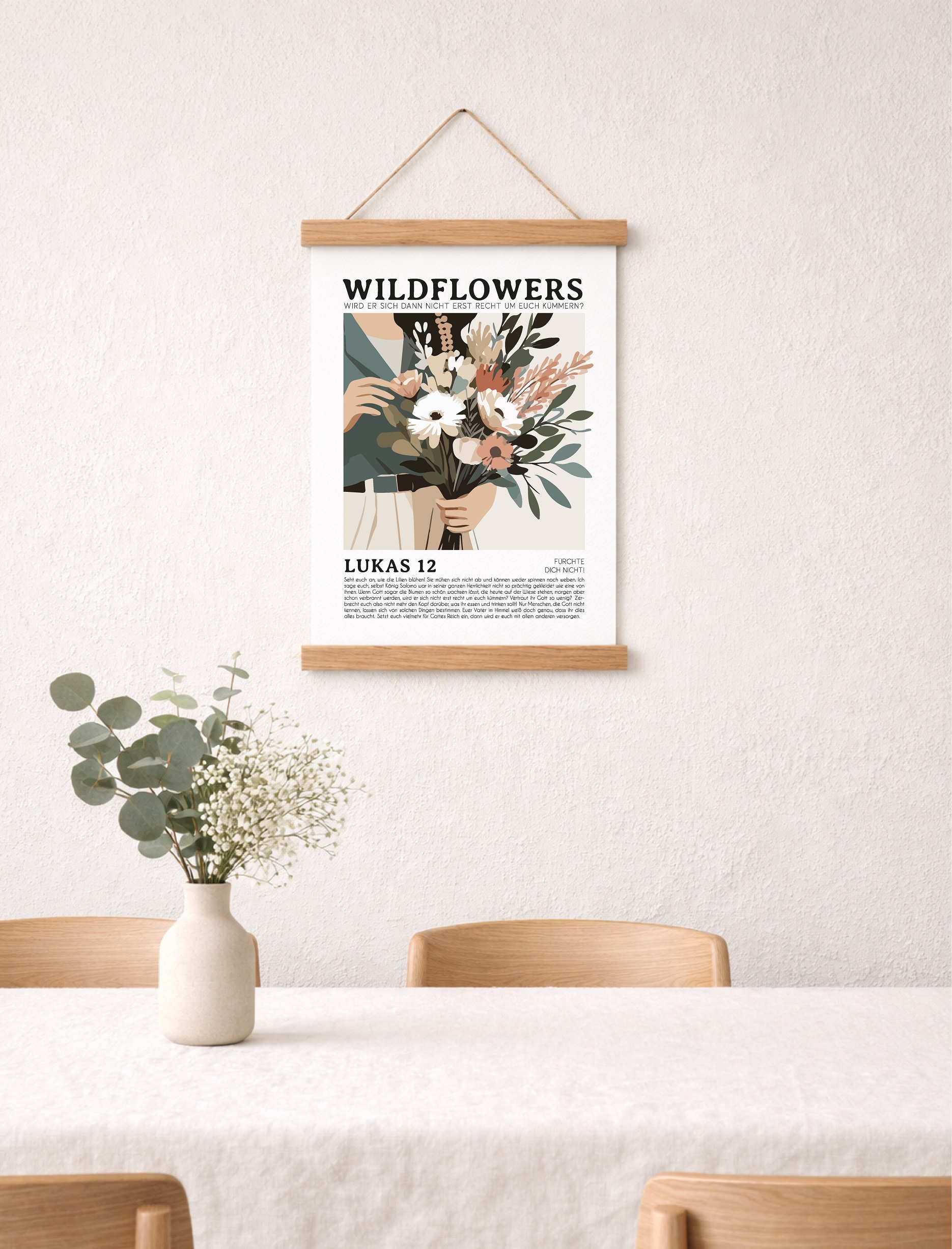 Poster »wildflowers« 11 Blumenstrauß in Zeitung auf Wandposter mit Wildflowers-Design, christliche Dekoration.