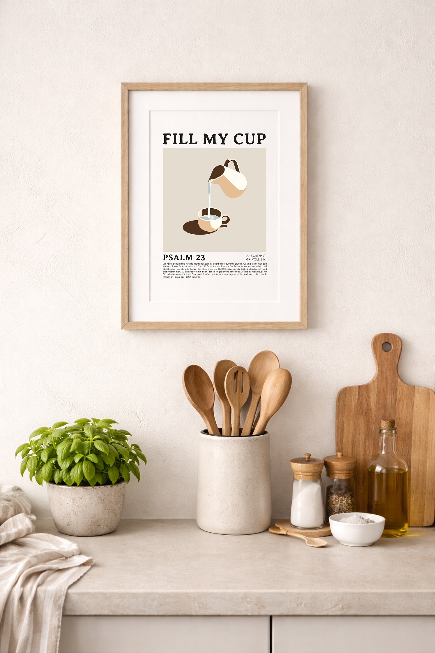 Poster »fill my cup« 12 Ein christliches Wandbild mit Psalm 23 und Tasse, Küchenutensilien, Dekoration, Mookho.de.