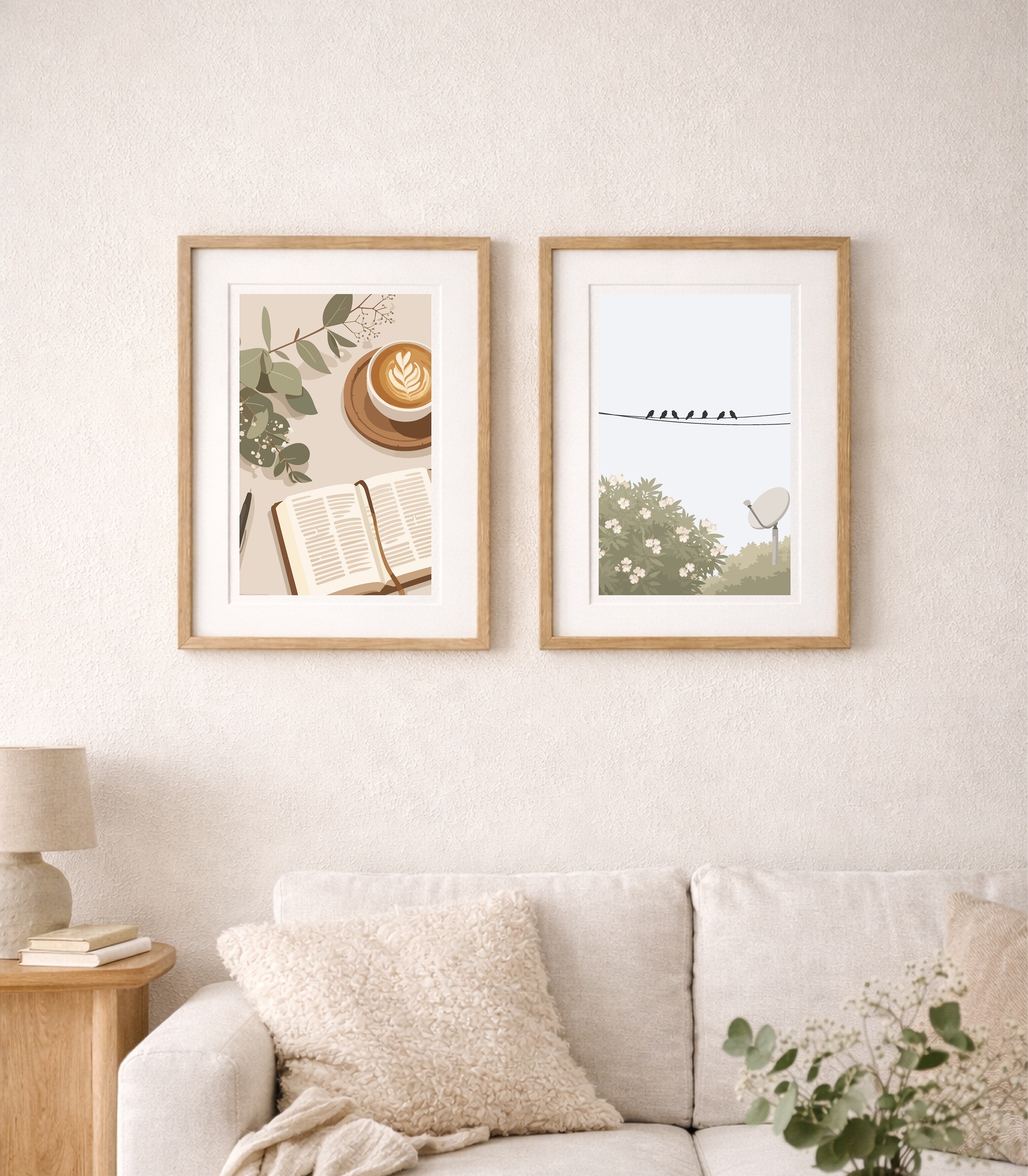 Gottesdienstbilder im Wohnzimmer, christliche Kunst, ruhige Wohnraumdekoration, christliche Motive.