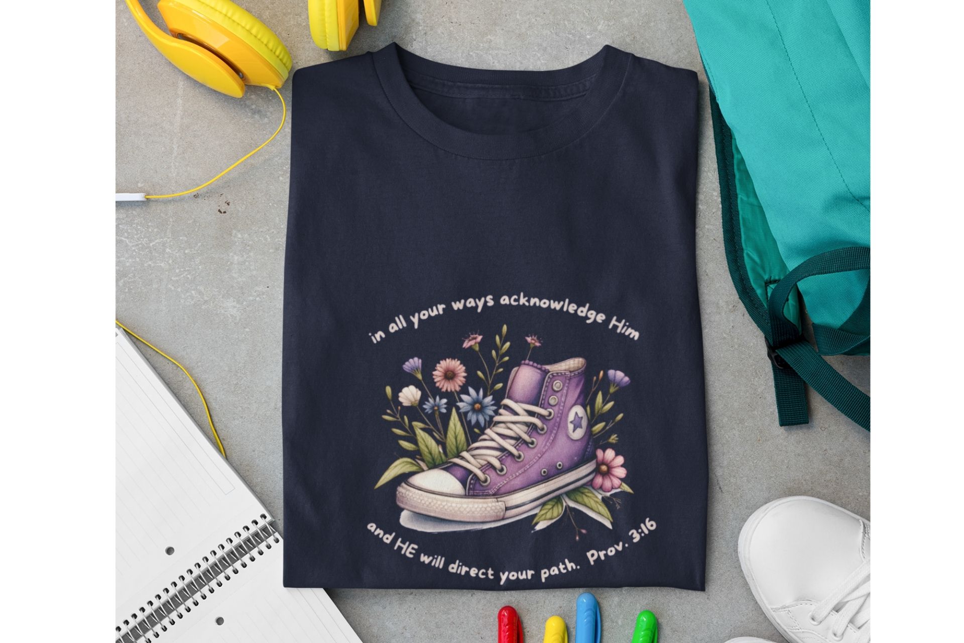 Sprüche 3,16 Sneaker süßes Girls Bio-Baumwolle T-Shirt 14 In all your ways acknowledge Him and He will direct your path. Prov. 3:6.