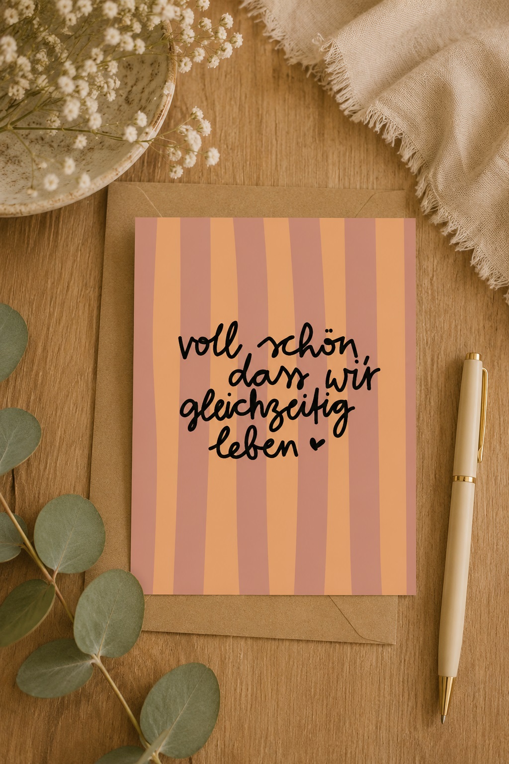 Postkarten-Set »ich mag dich« 3 Schönes handgeschriebenes Bibelvers-Notizbuch auf Holz mit Eukalyptus und Kerze, christliche Inspira.