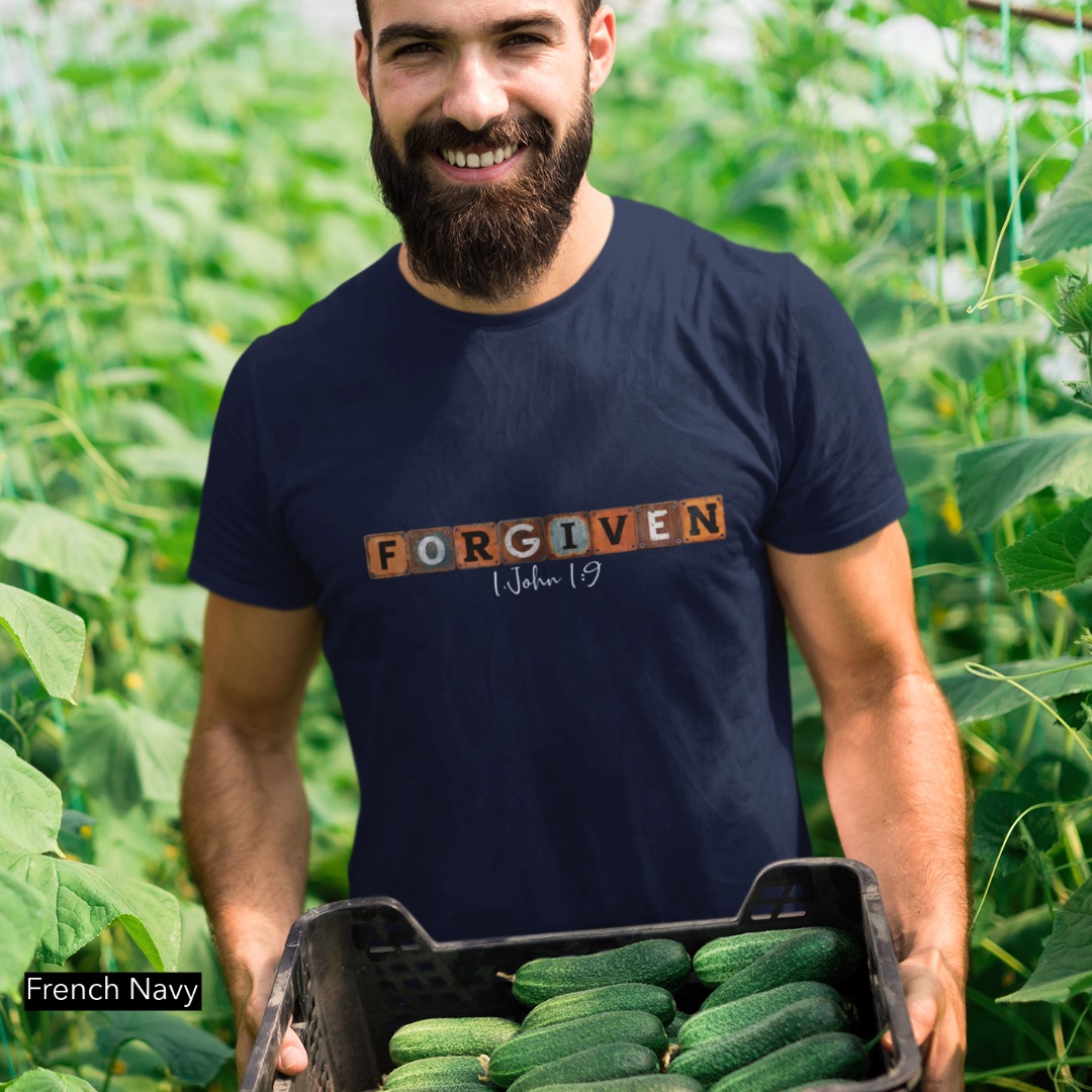 Forgiven 1.John 1:9 T-Shirt Vergebung verändert alles Bio Baumwolle 9 Forgiven T-Shirt mit Bibelvers, christliche Mode, Glaube, Hoffnung, Liebe, christliches Geschenk.