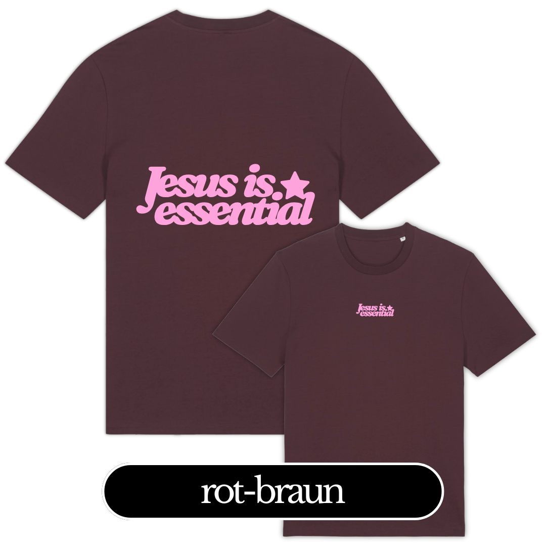 JESUS IS ESSENTIAL - christliches T-Shirt 15 Jesus ist essenziell T-Shirt in rot-braun, christliche Mode, religiöse Kleidung, christliches Statem.