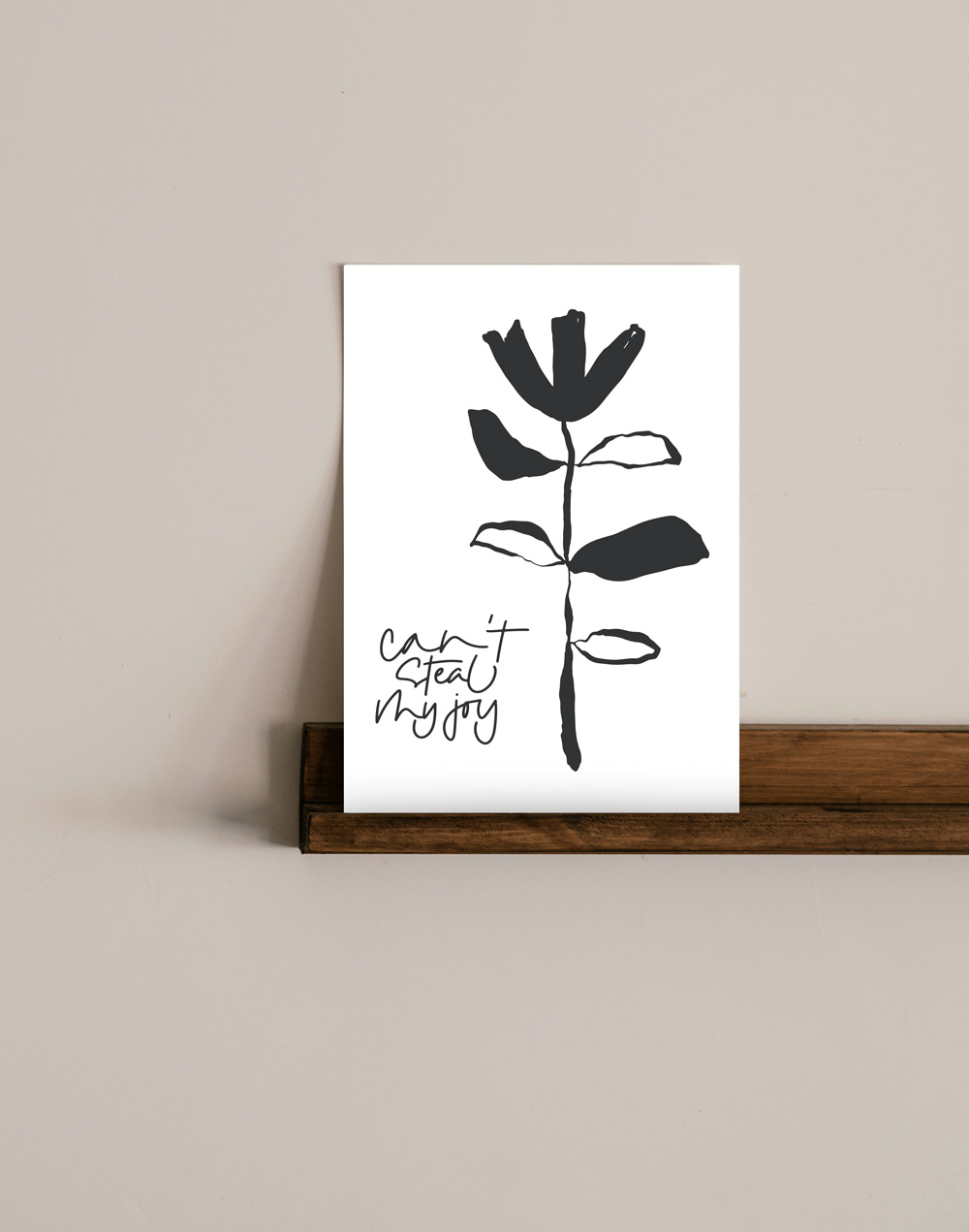 Posterserie "erlöst" 18 Ein minimalistisches schwarzes Blumenbild mit der Botschaft "can't steal my joy" auf weißem Hintergr.