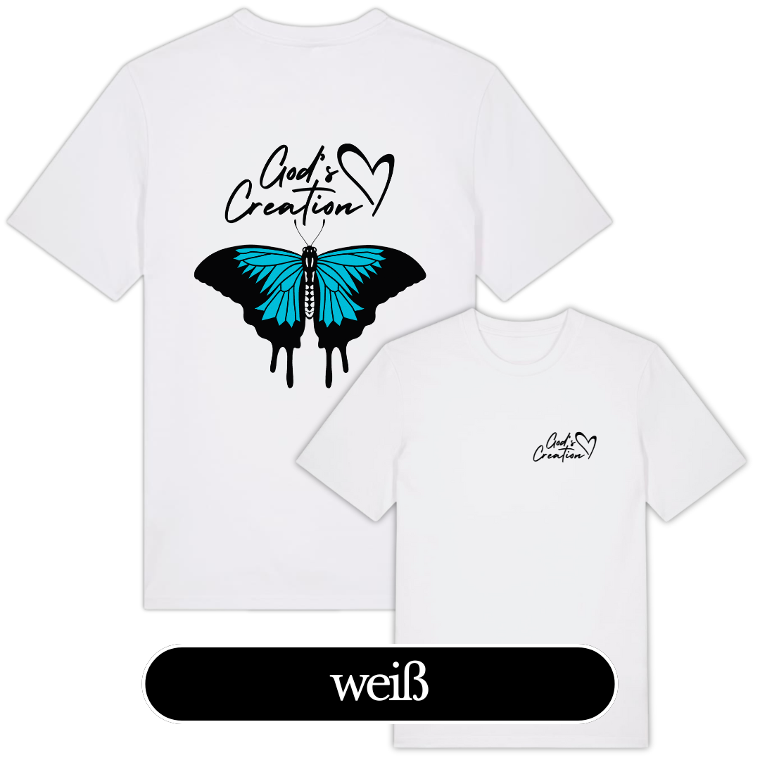 GOD's CREATION - T-Shirt 16 Gott's Schöpfung T-Shirt mit Schmetterlingsdesign, christliche Mode, weiß.