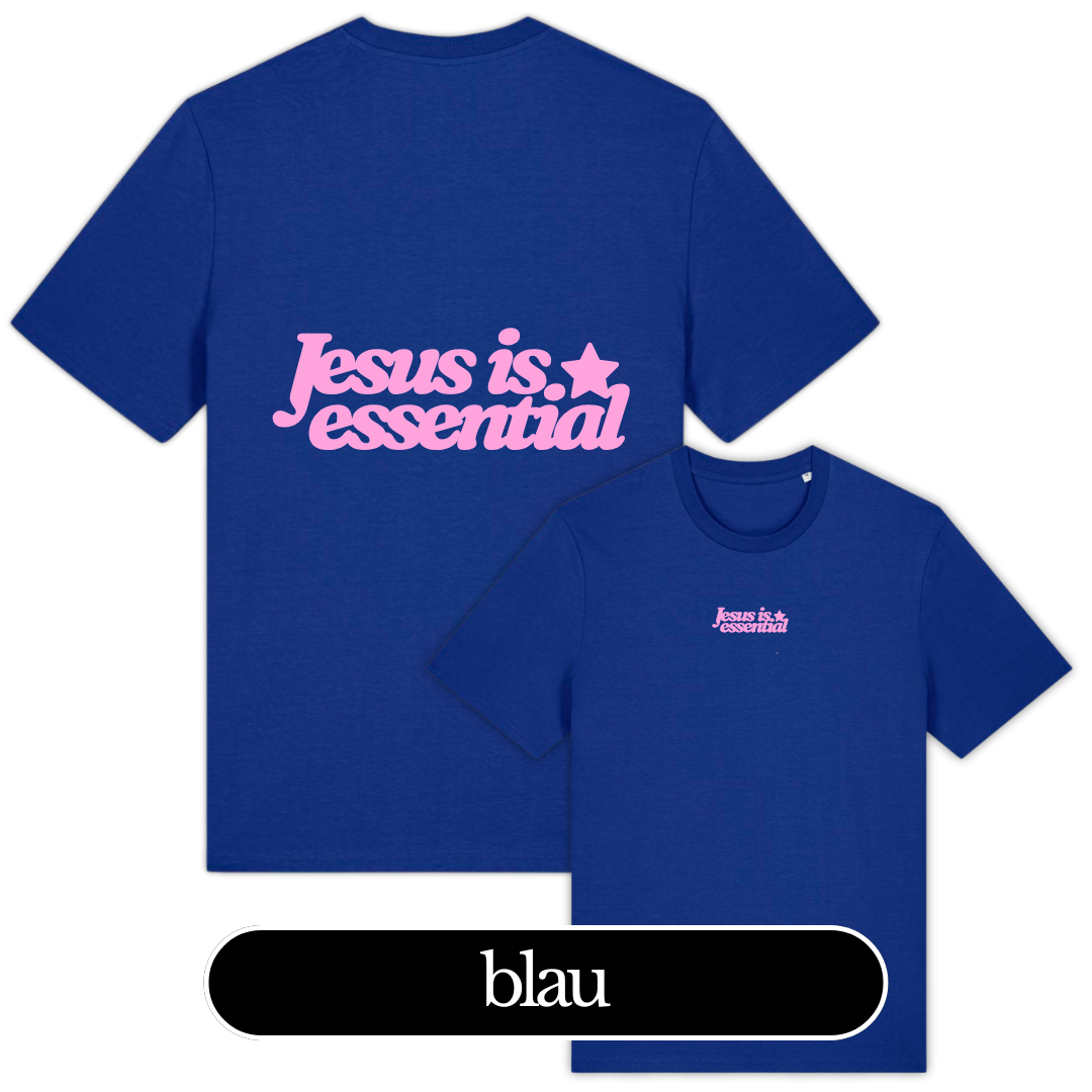 JESUS IS ESSENTIAL - christliches T-Shirt 16 Jesus ist essenziell T-Shirt in Blau, christliches Design, religiöse Botschaft, christliche Mode.