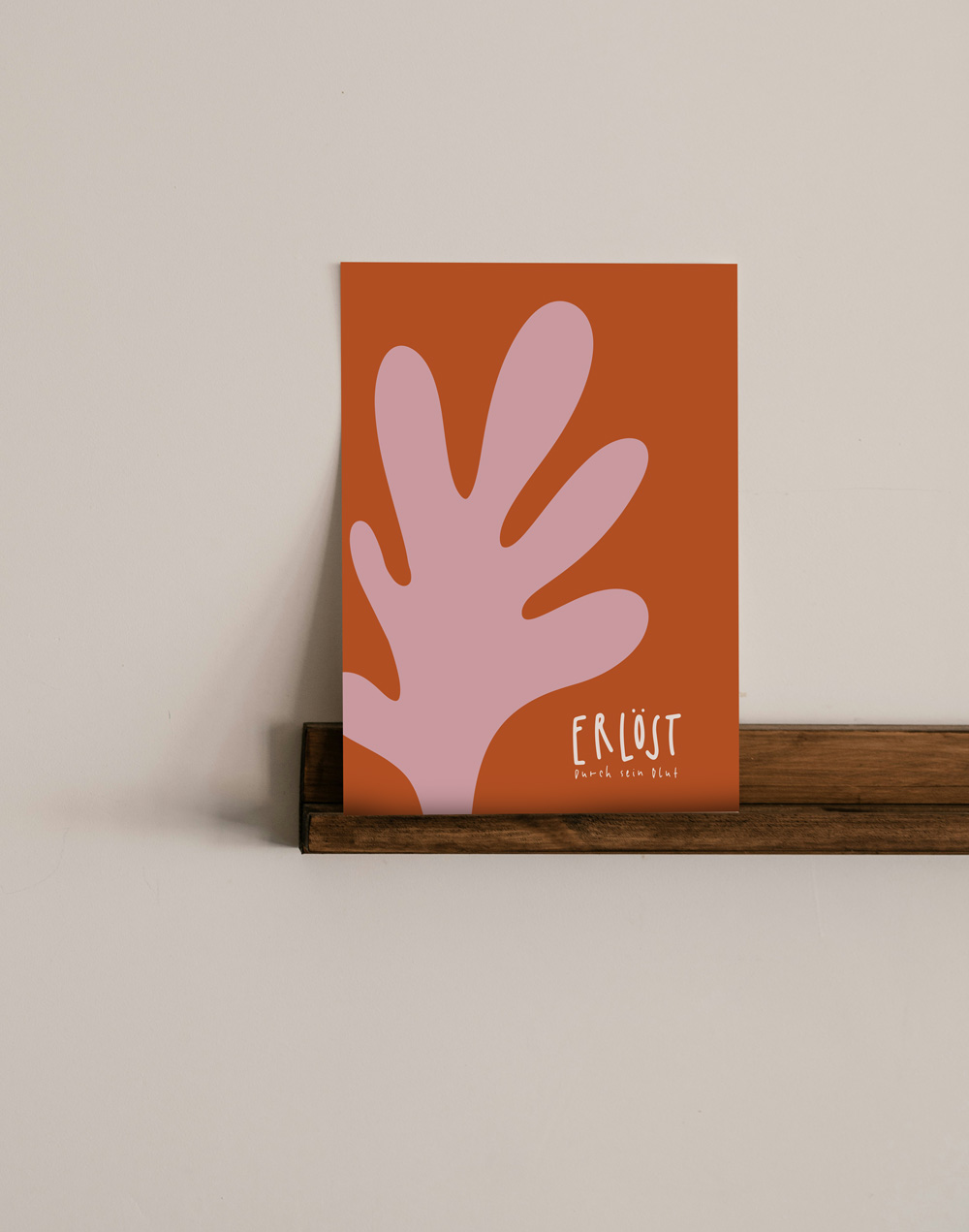 Posterserie "erlöst" 14 Ein christliches Buch mit Hand-Illustration auf Regal, spirituelle Inspiration, Glaube.