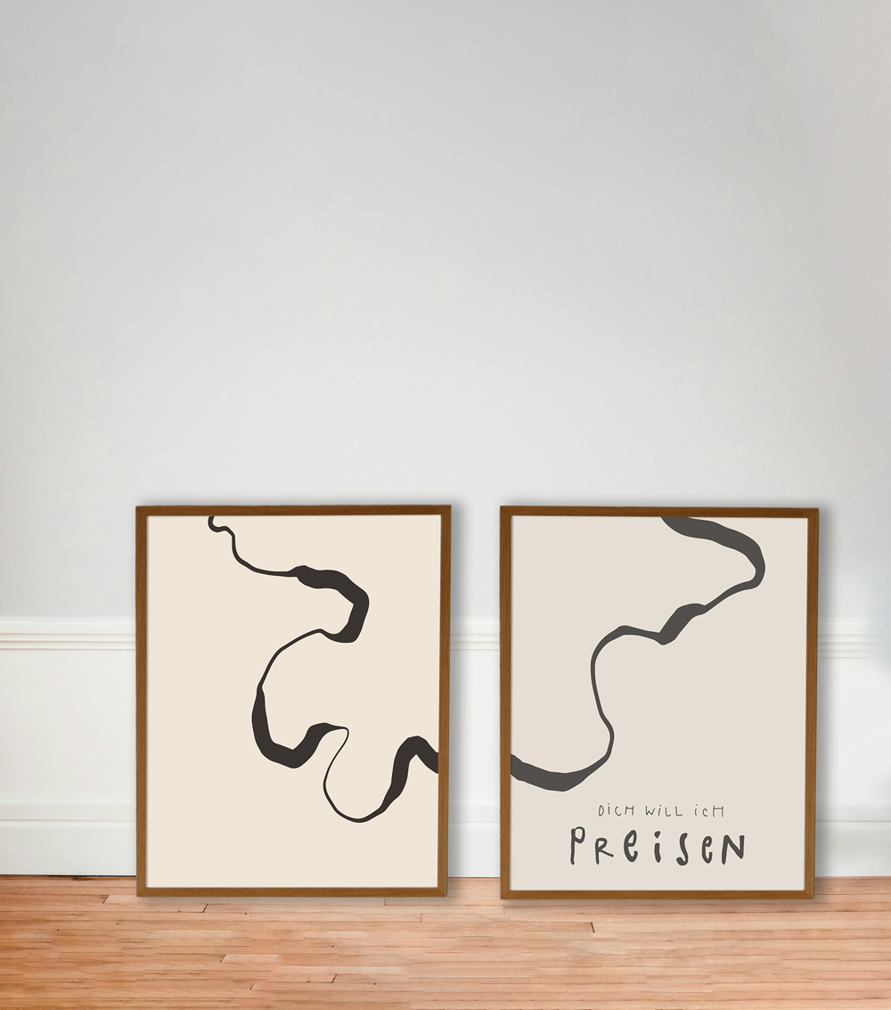 Einrichtung mit zwei modernen, minimalistischen Wandbildern mit Bibelvers, christliche Dekoration.