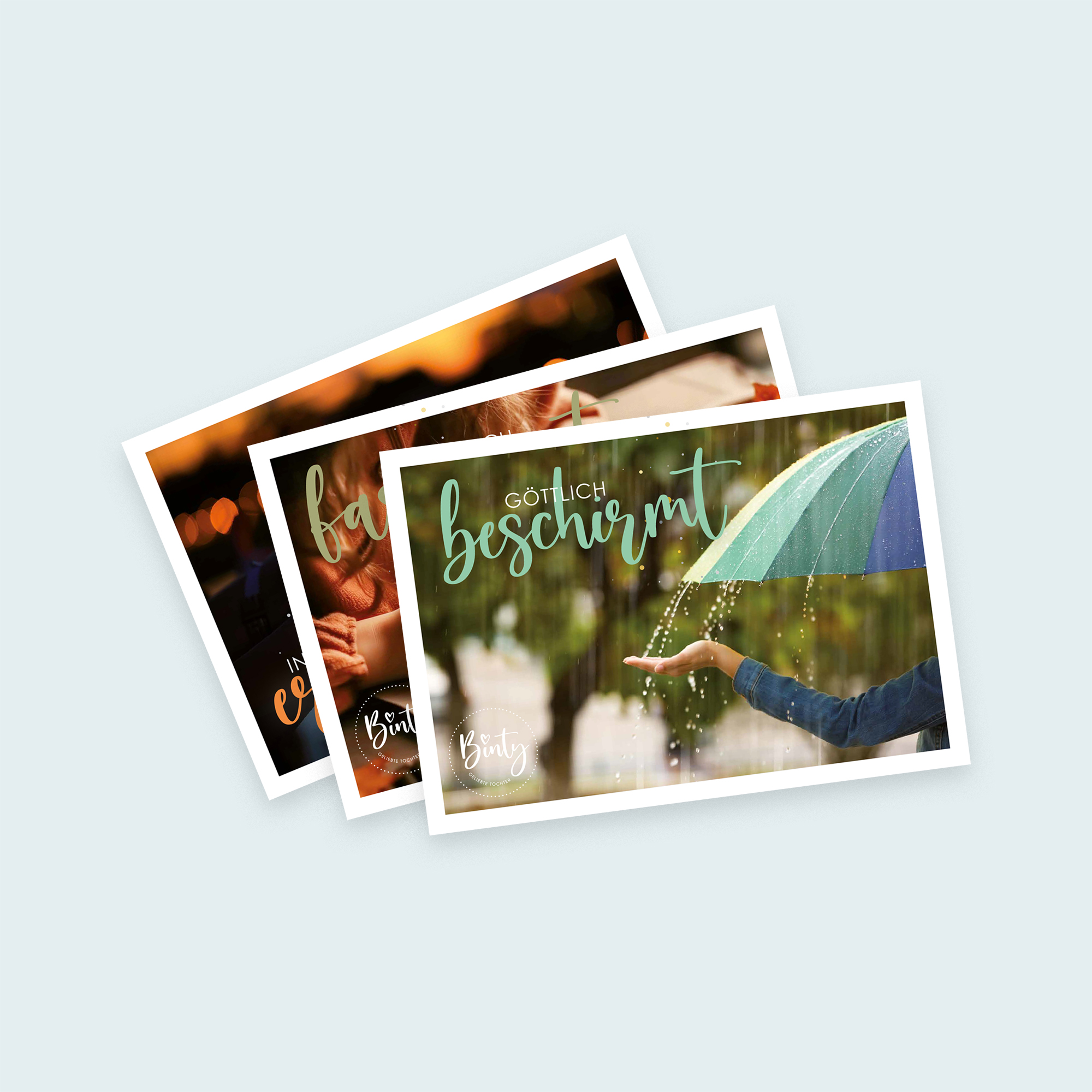 Postkarten Bundle | Herbstedition Ruth 1 Christliche Grußkarten mit Regen und Sonnenlicht, religiöse Botschaften, Mookho.de.