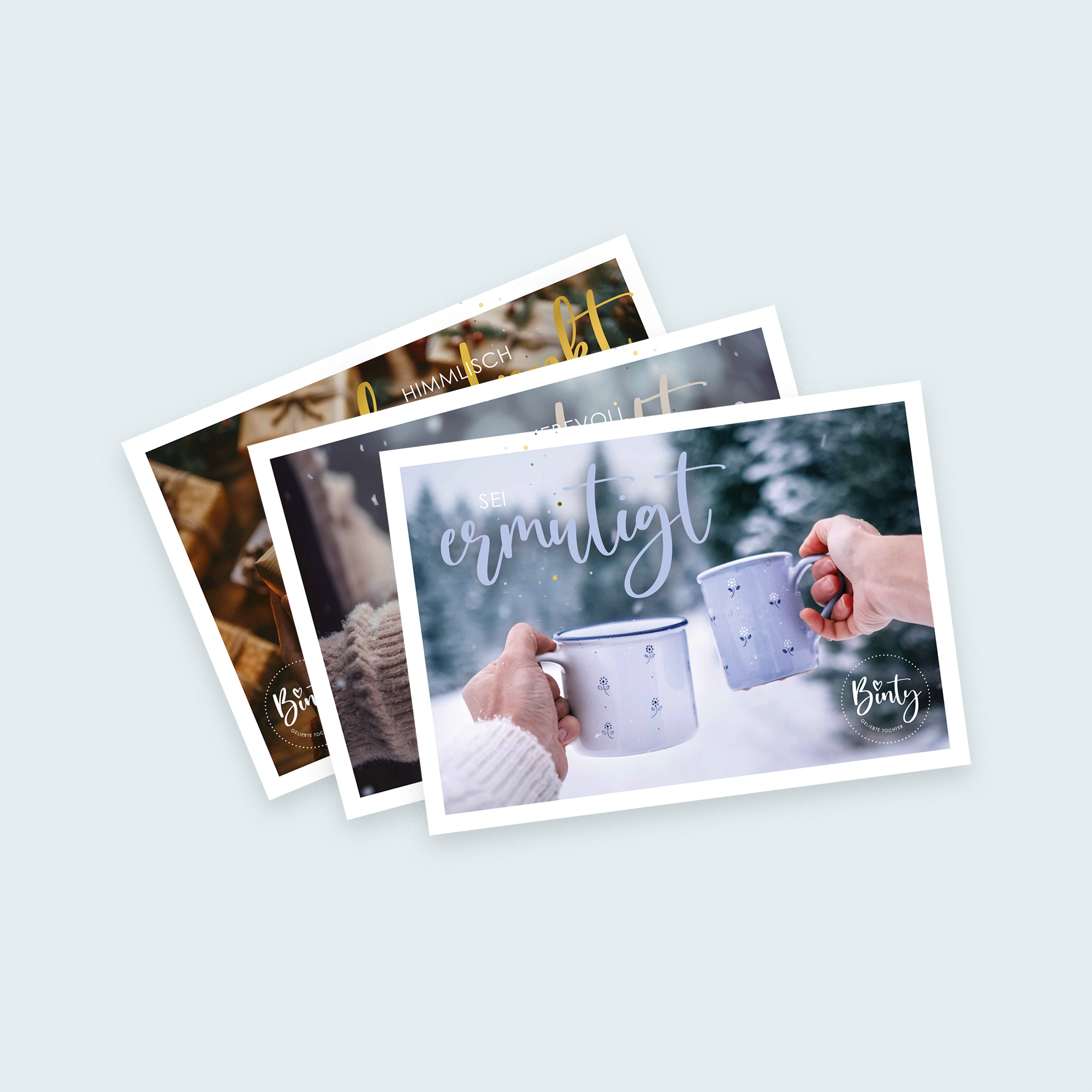 Postkarten Bundle | Winteredition Elise 1 Zwei Tassen mit heißem Getränk im Schnee, winterliche Stimmung, christliche Botschaft.