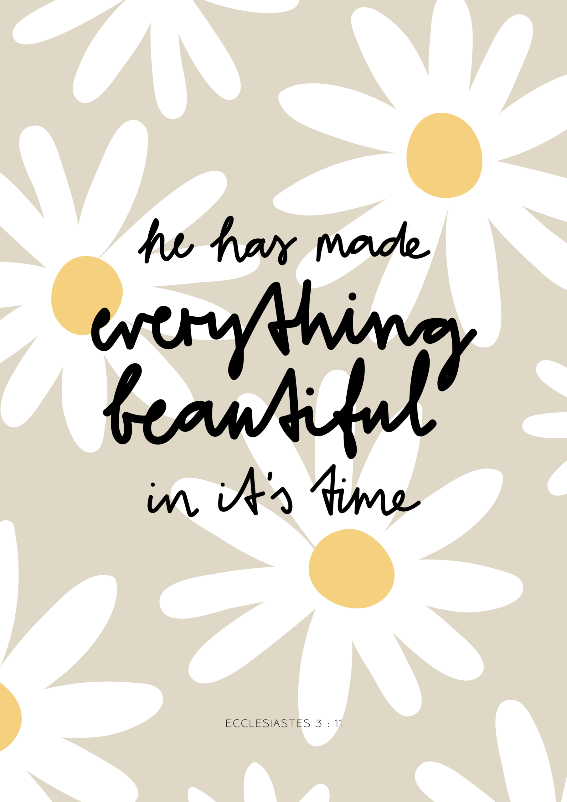 Poster »everything beautiful« 6 Ein inspirierendes Zitat: "Er hat alles schön gemacht zur rechten Zeit" vor einem Hintergrund mit we.